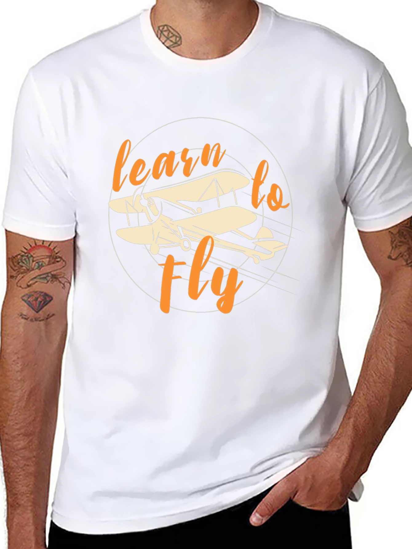 Black Learn to Fly Vintage Biplane Graphic T-Shirt view 8