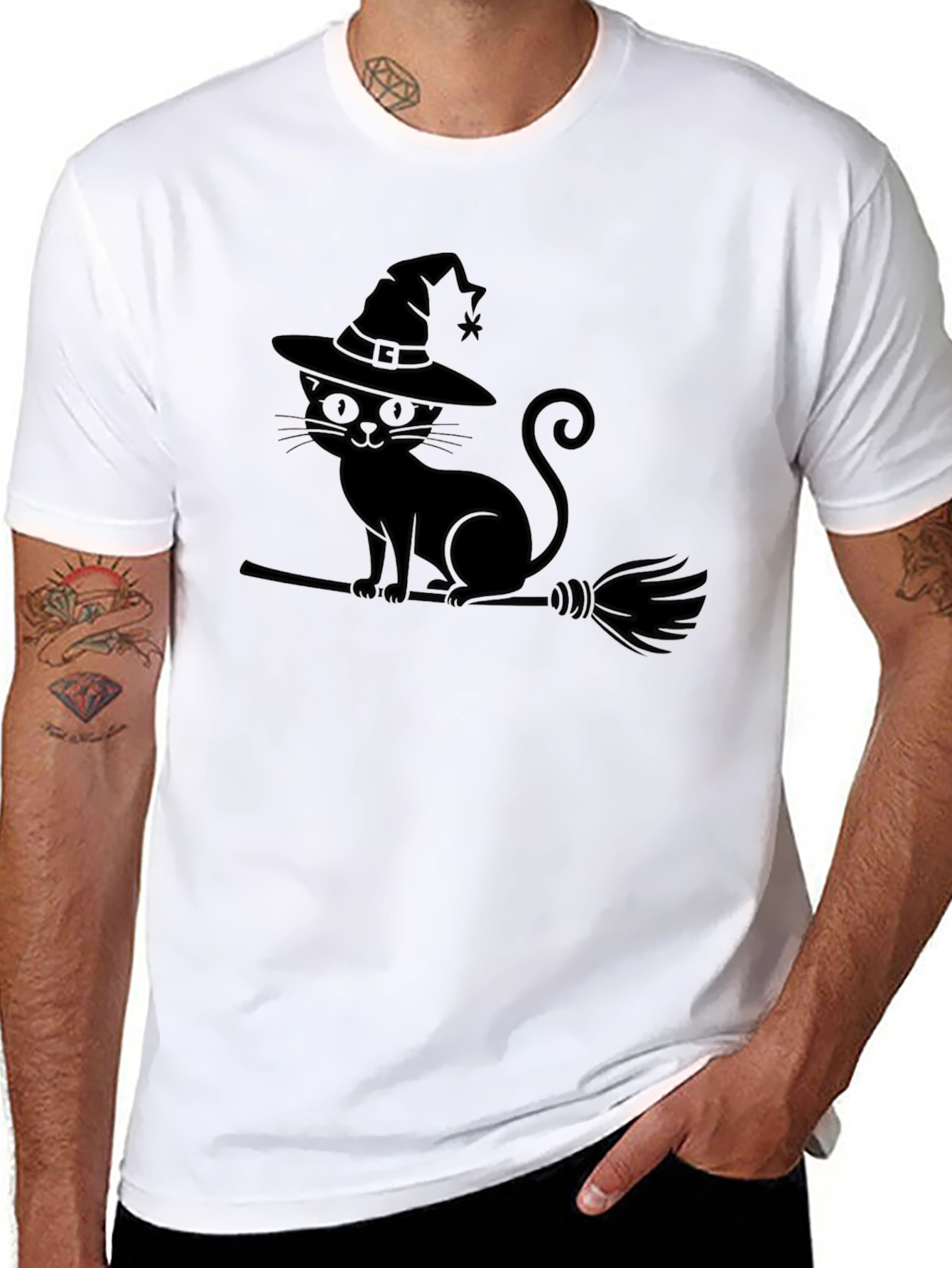 Black Halloween Cat Witch Graphic Tee view 8