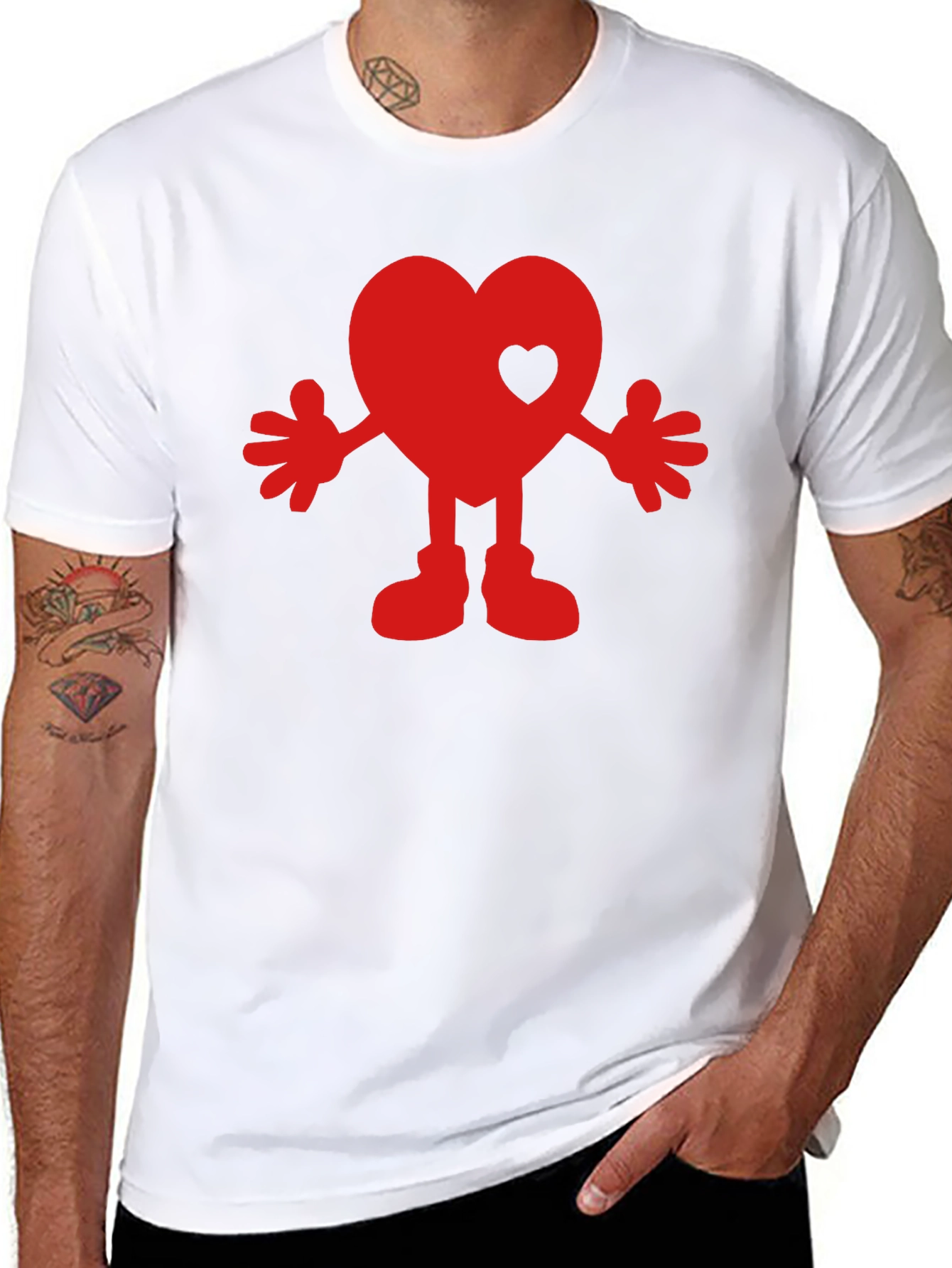 Black Heart Character Graphic Tee - Black Cotton Blend Shirt view 8