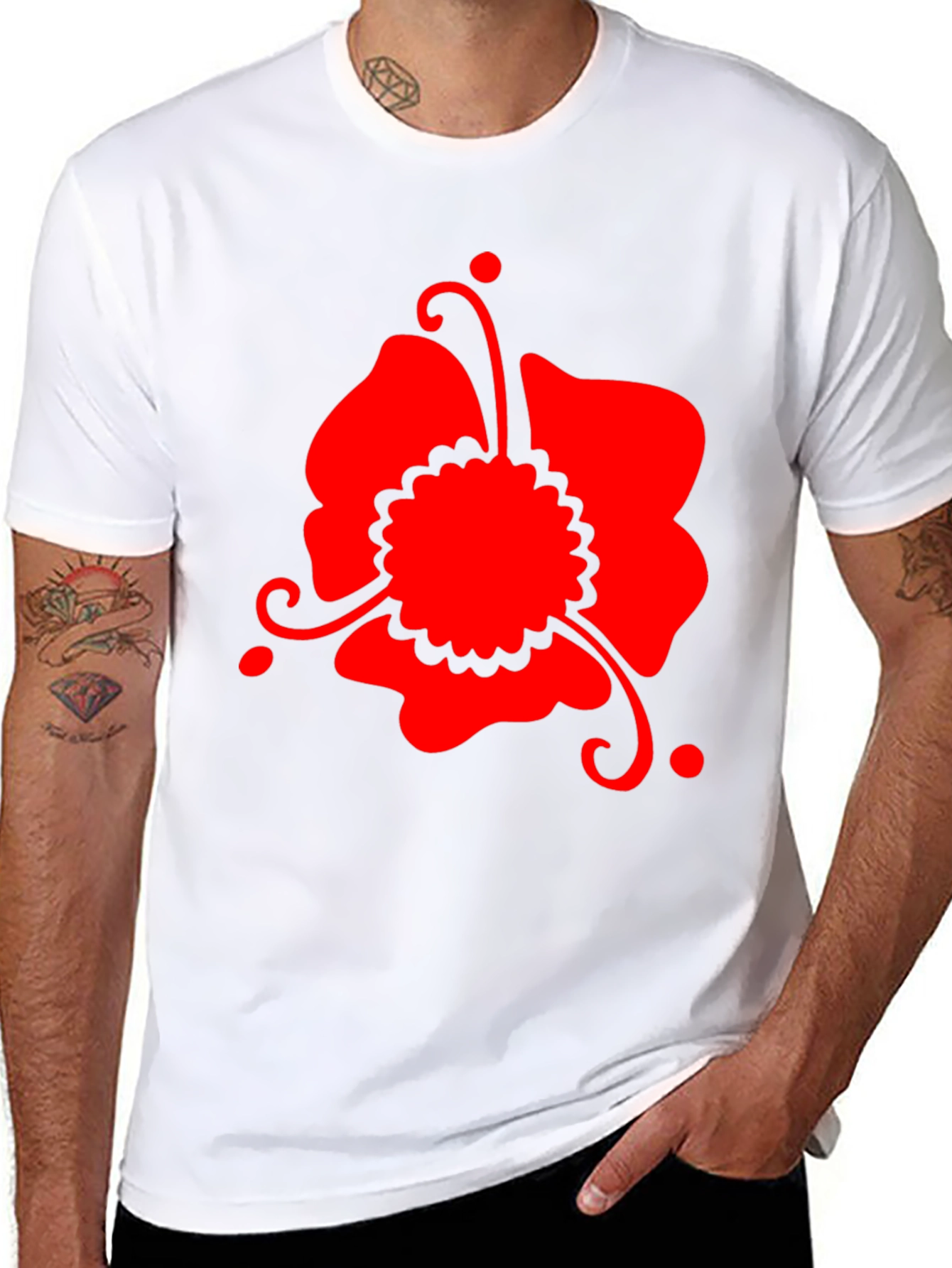 Black Red Floral Graphic Black T-Shirt view 8