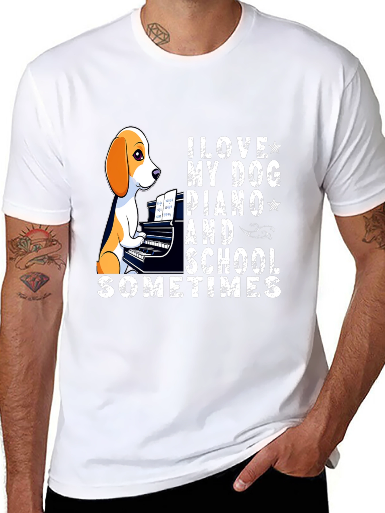 Black Dog Piano Lover T-Shirt - Unique Design view 8