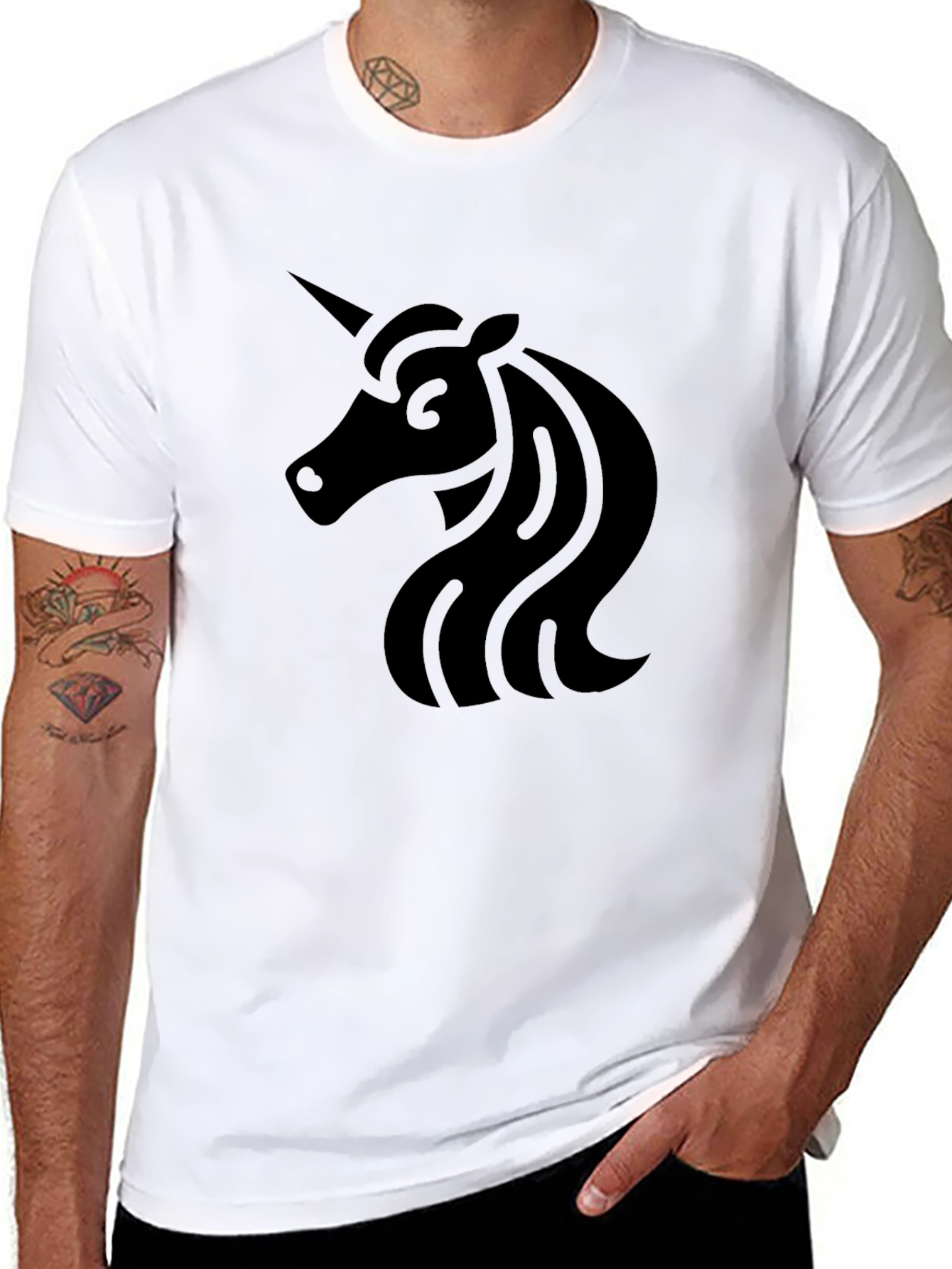 Black Unicorn Graphic T-Shirt - Solid Black Tee view 8