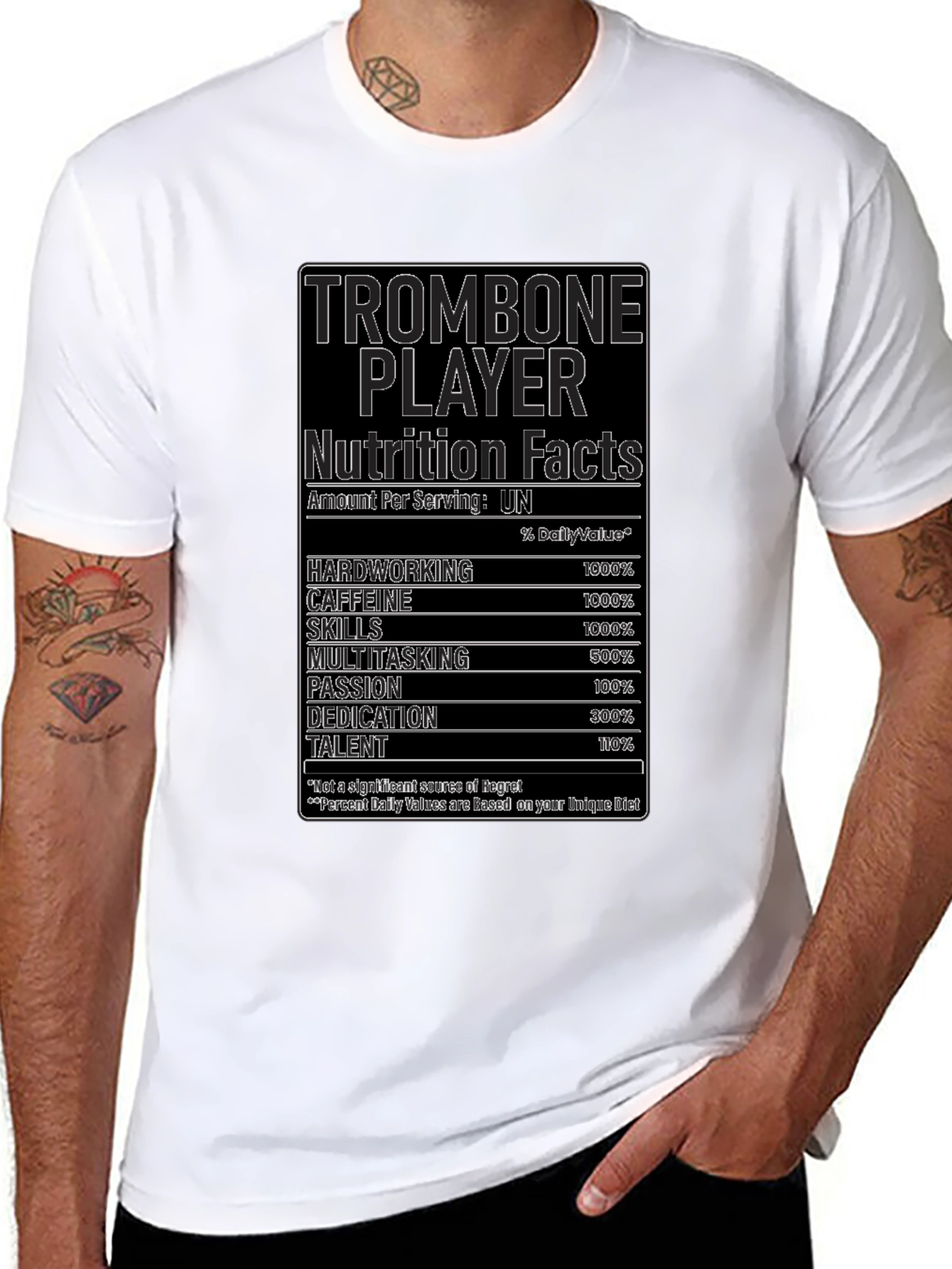 Black Trombone Player Nutrition Facts Black T-Shirt view 8