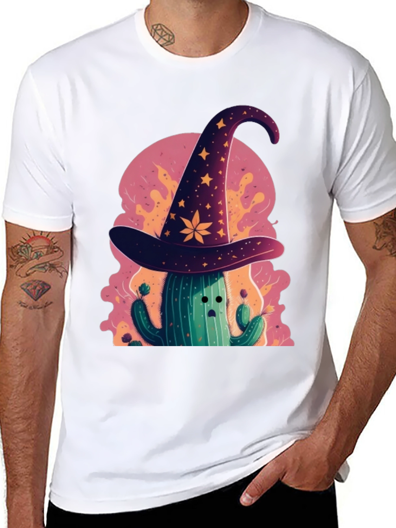 Black Whimsical Cactus Wizard Graphic Tee view 8