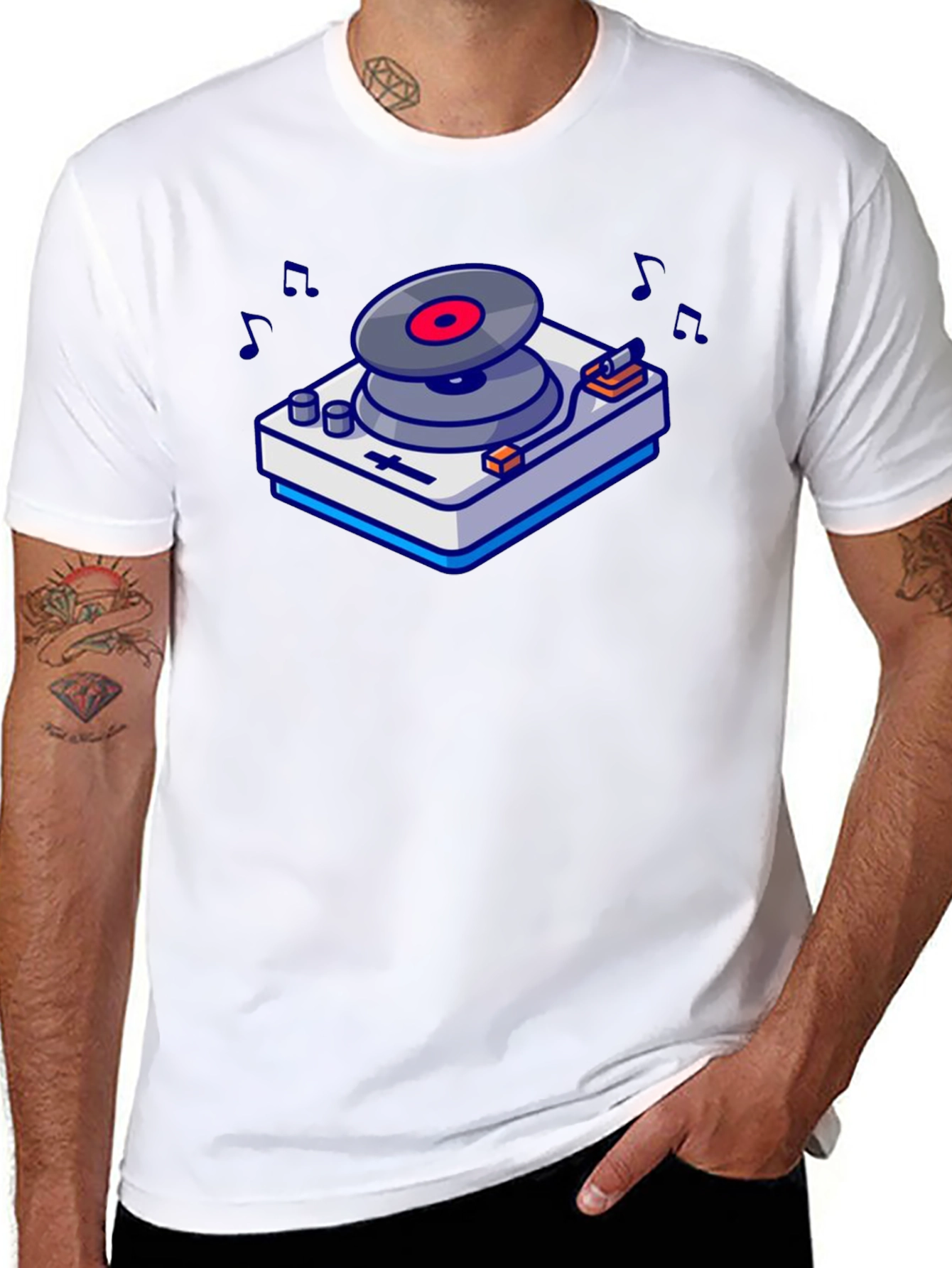 Black Retro Turntable Graphic T-Shirt - Music Lover's Tee view 8