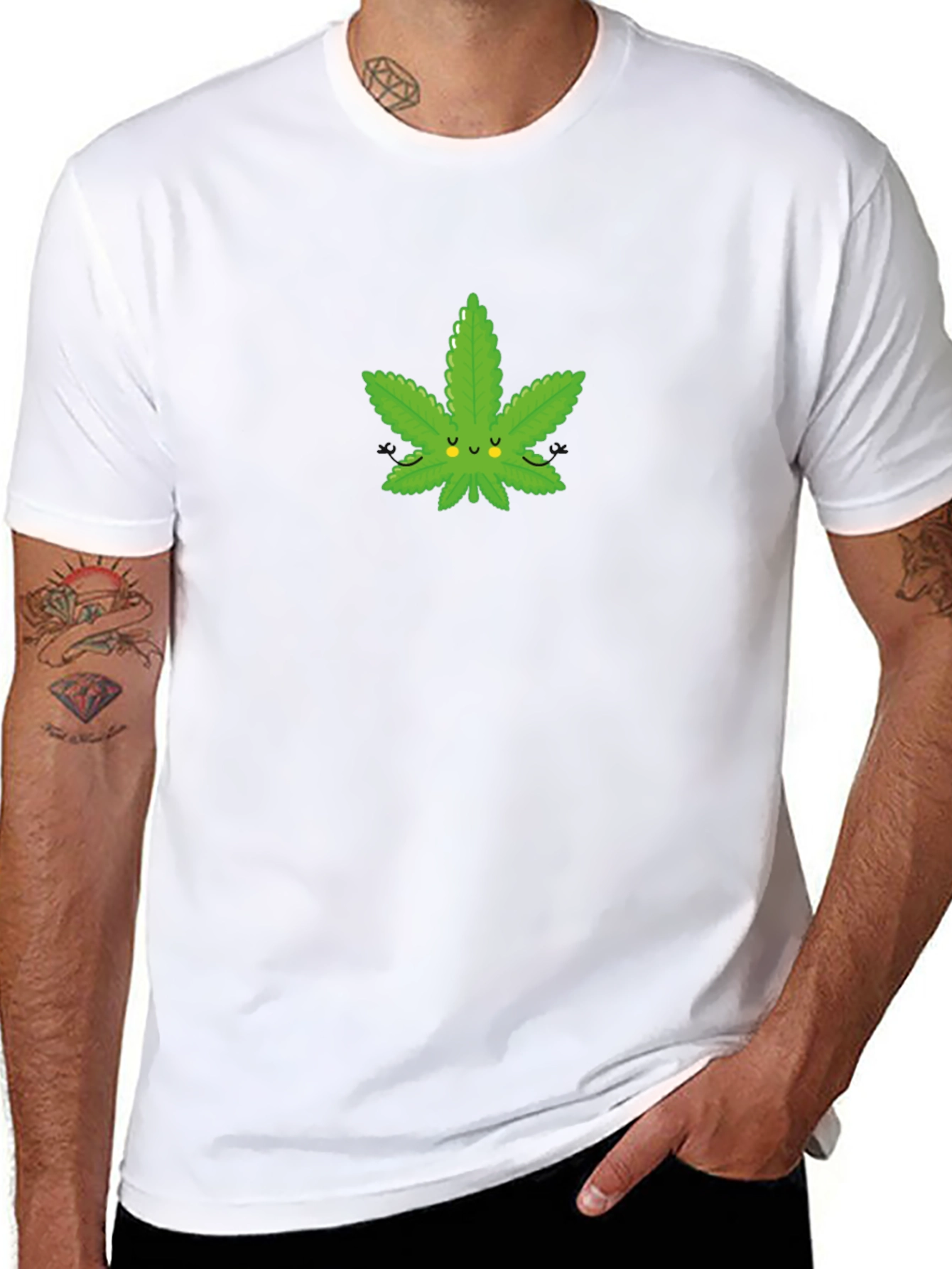 Black Cute Cannabis Leaf Graphic T-Shirt - Black Cotton Blend view 8