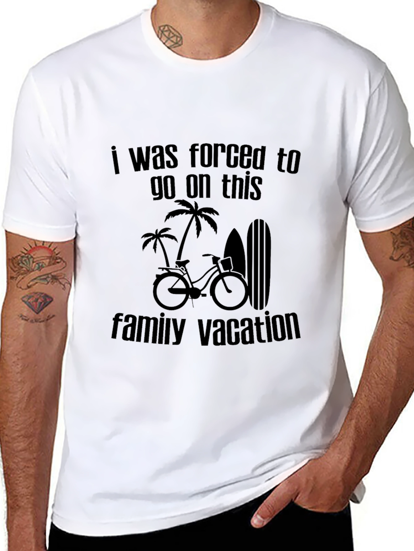 Black Funny Vacation Tee - I Was Forced To Go On This view 8