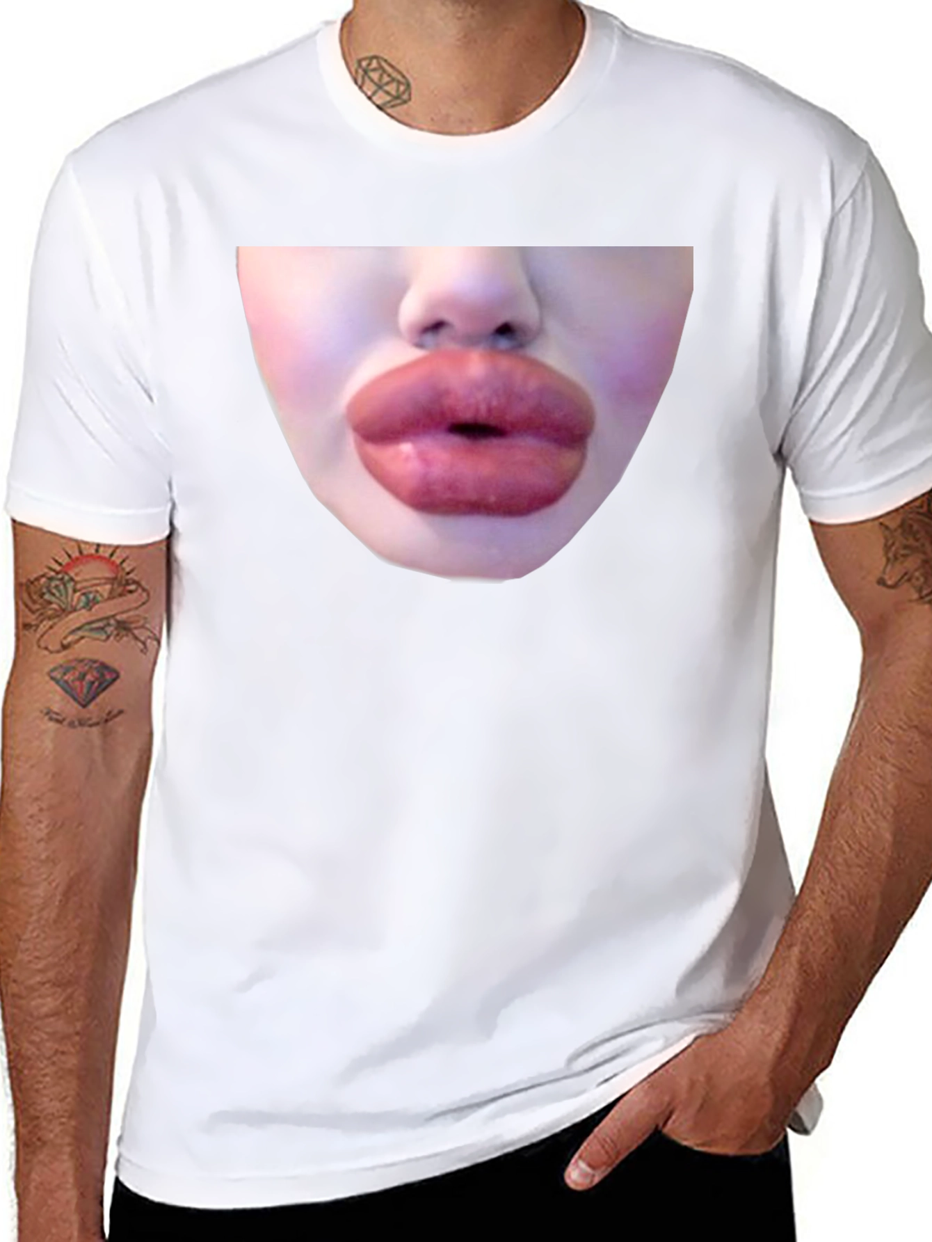 Black Statement Black Tee with Bold Lip Graphic view 8