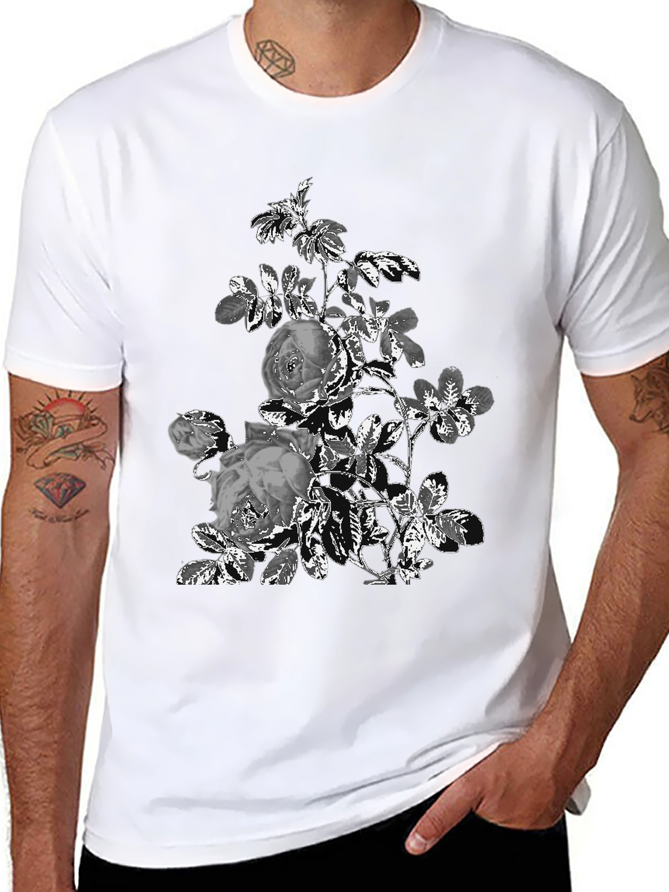 Black Floral Graphic Print Tee - Black view 8