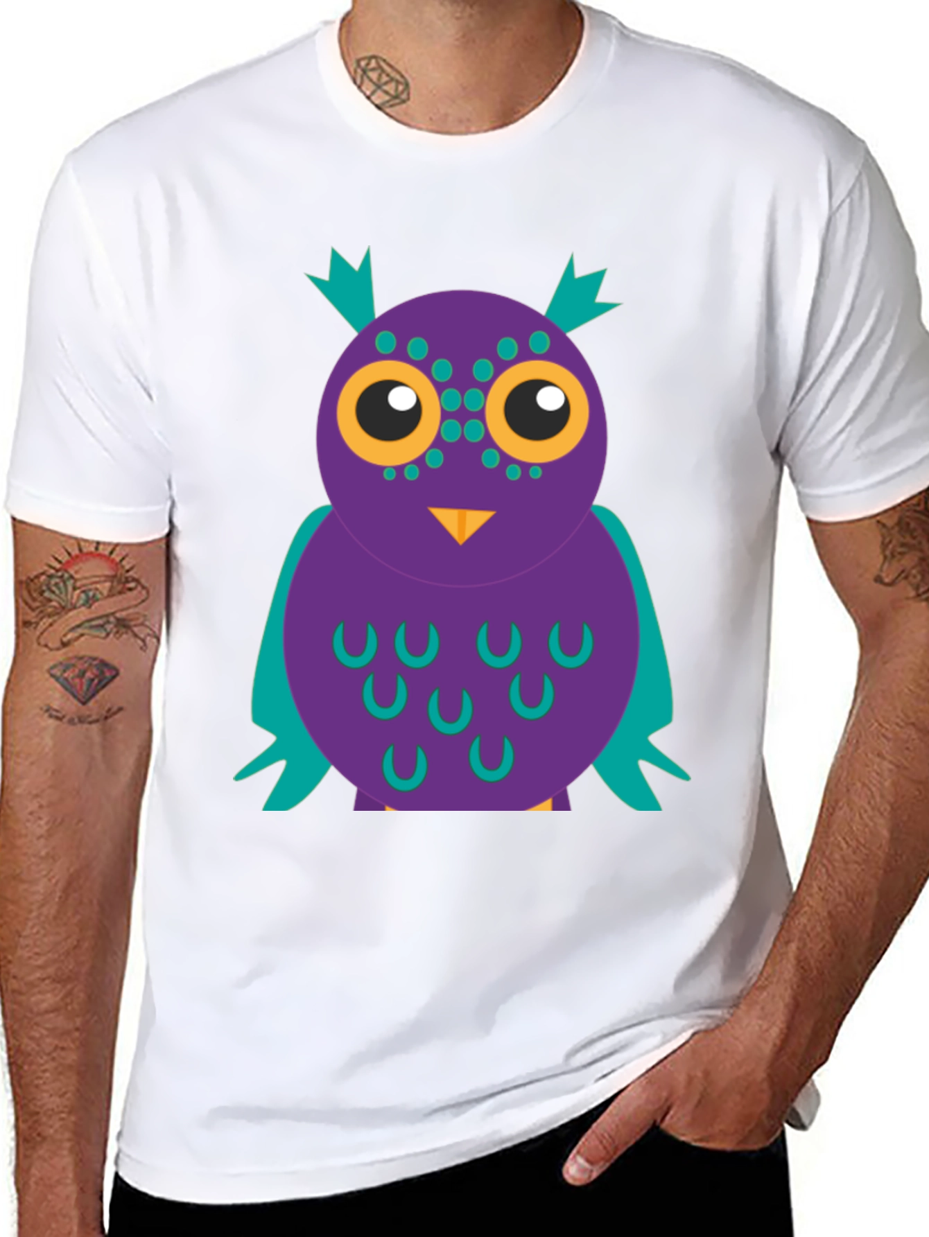 Black Funky Owl Graphic Tee - Black Cotton T-Shirt view 8