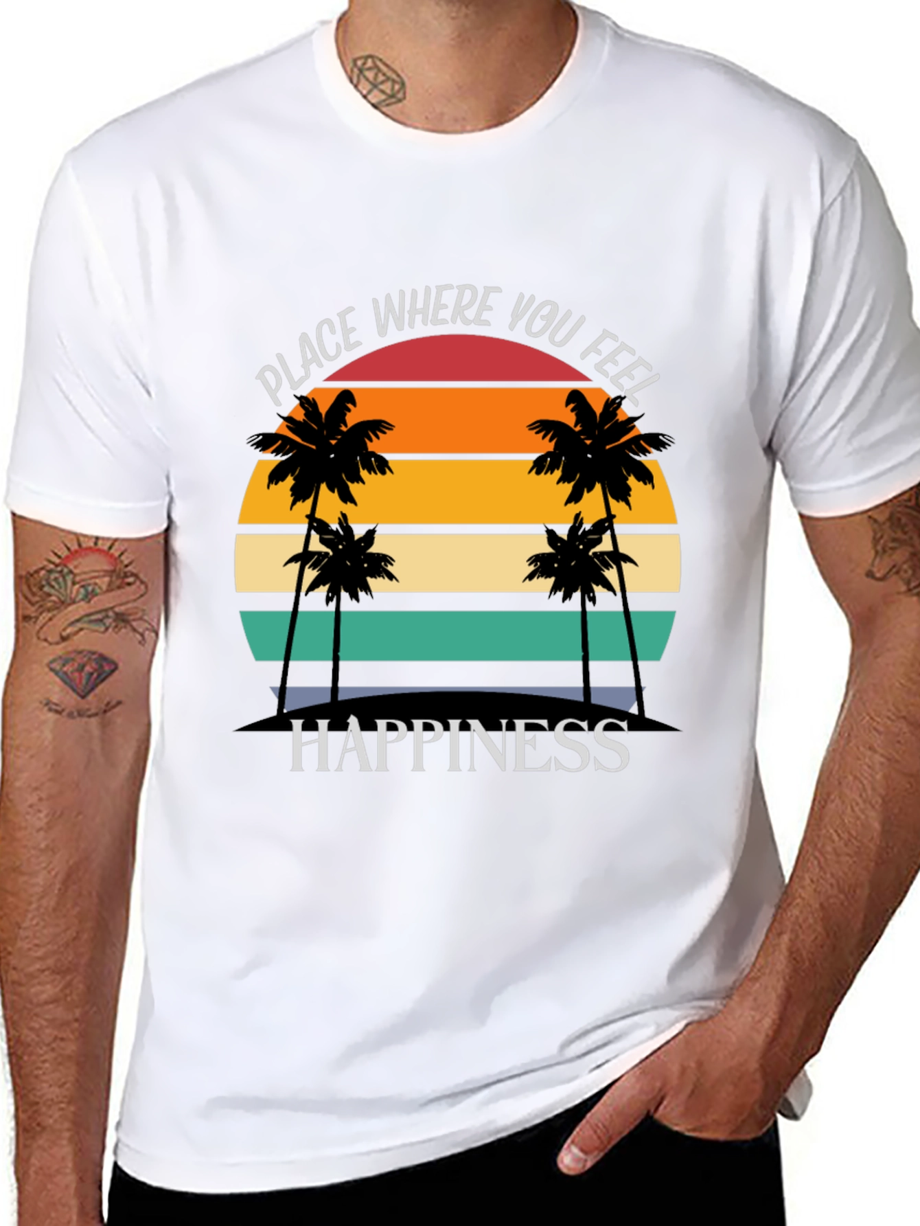 Black Tropical Sunset Happiness Graphic Tee view 8