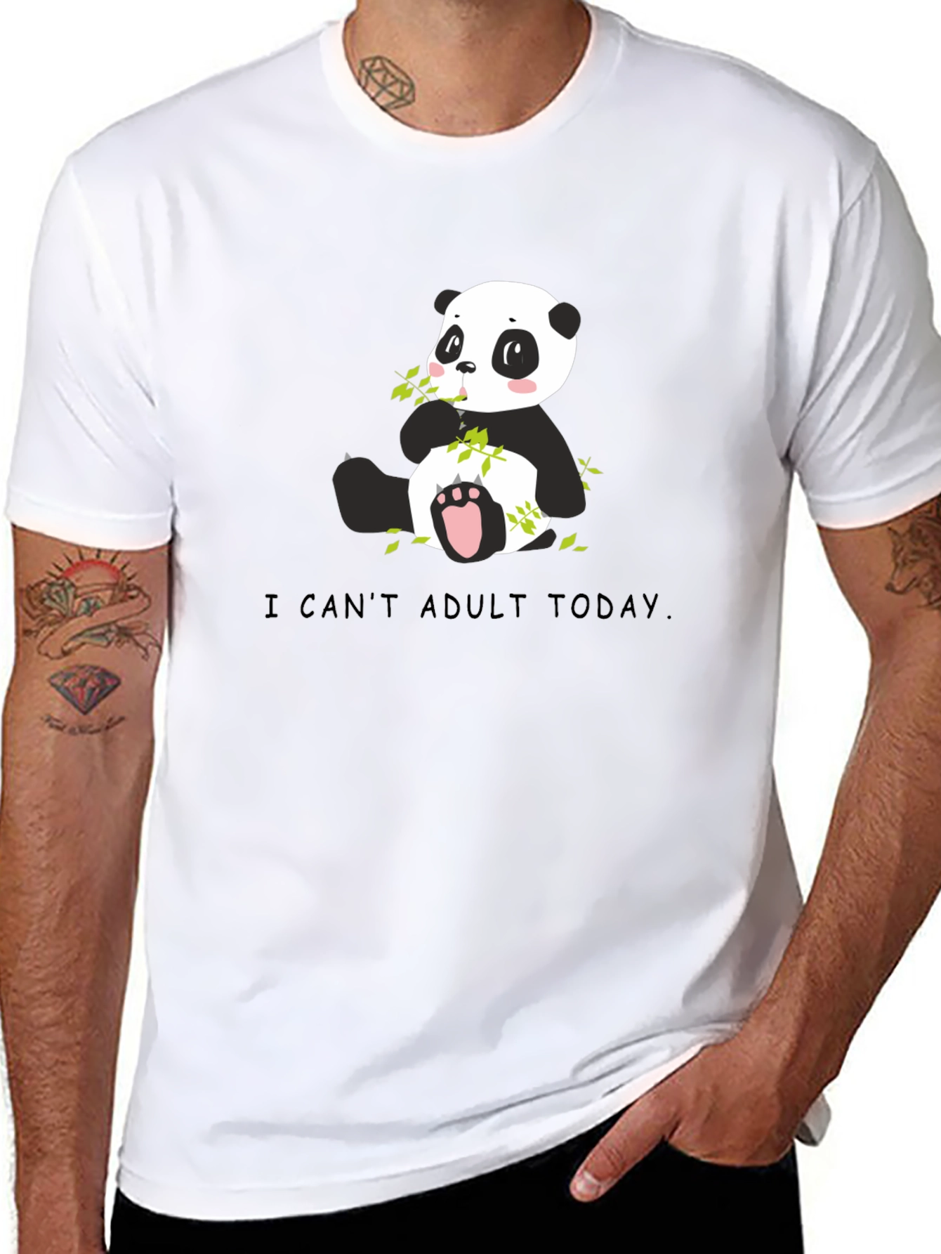 Black Cute Panda T-Shirt - I Can't Adult Today Graphic Tee view 8