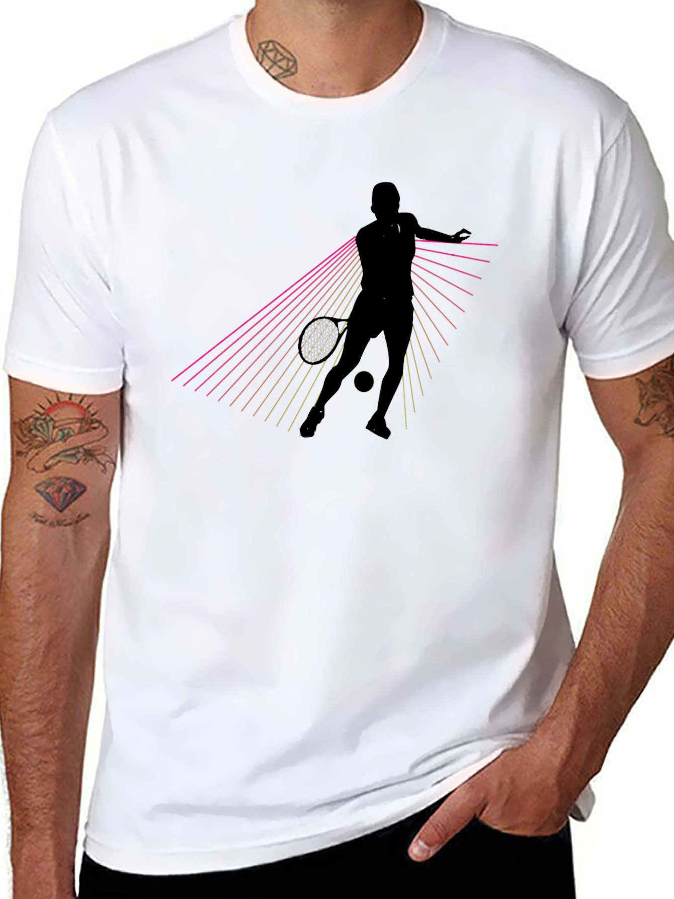 Black Tennis Player Graphic Tee - Retro Style view 8