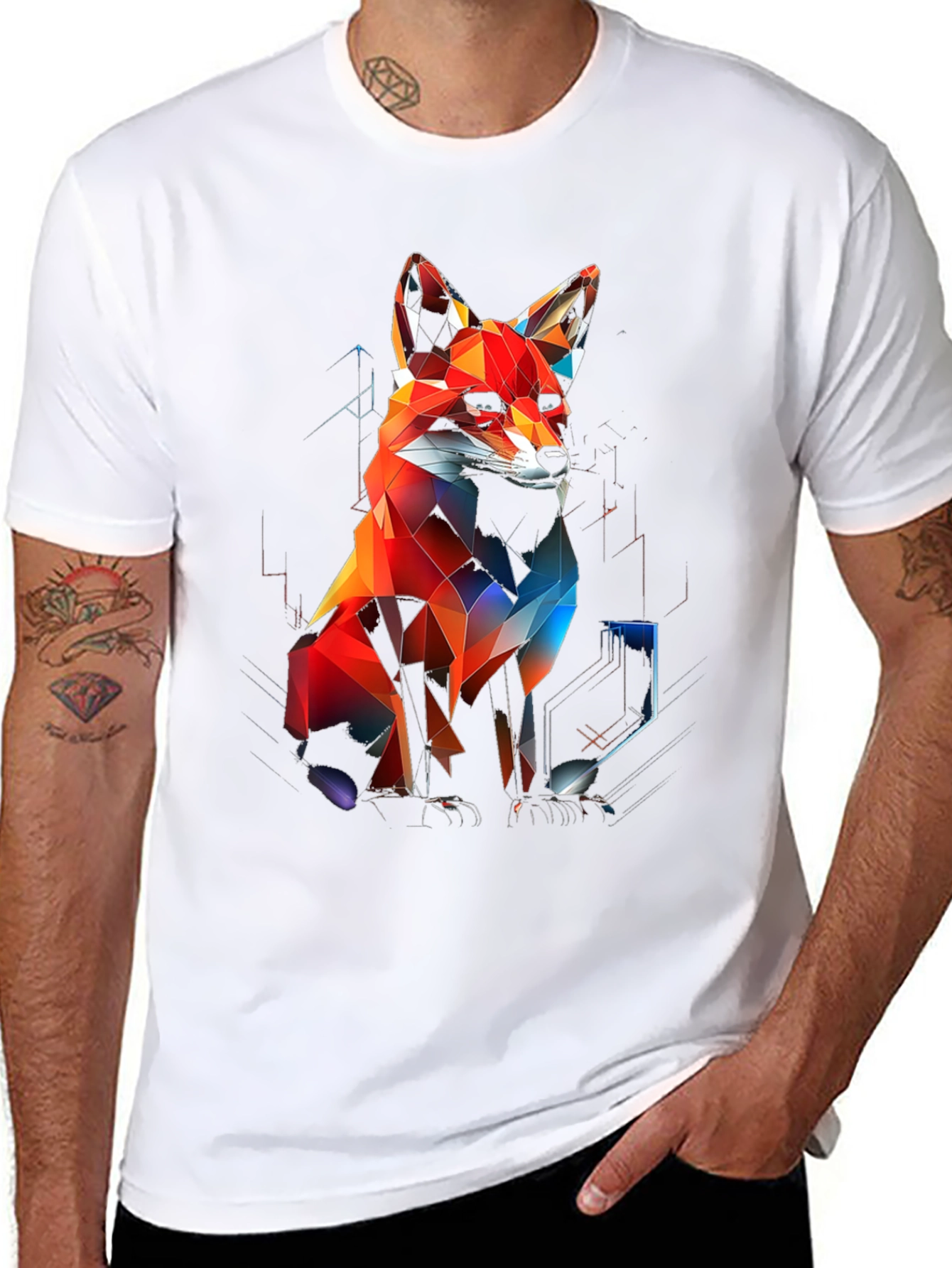 Black Geometric Fox Graphic Black T-Shirt view 8