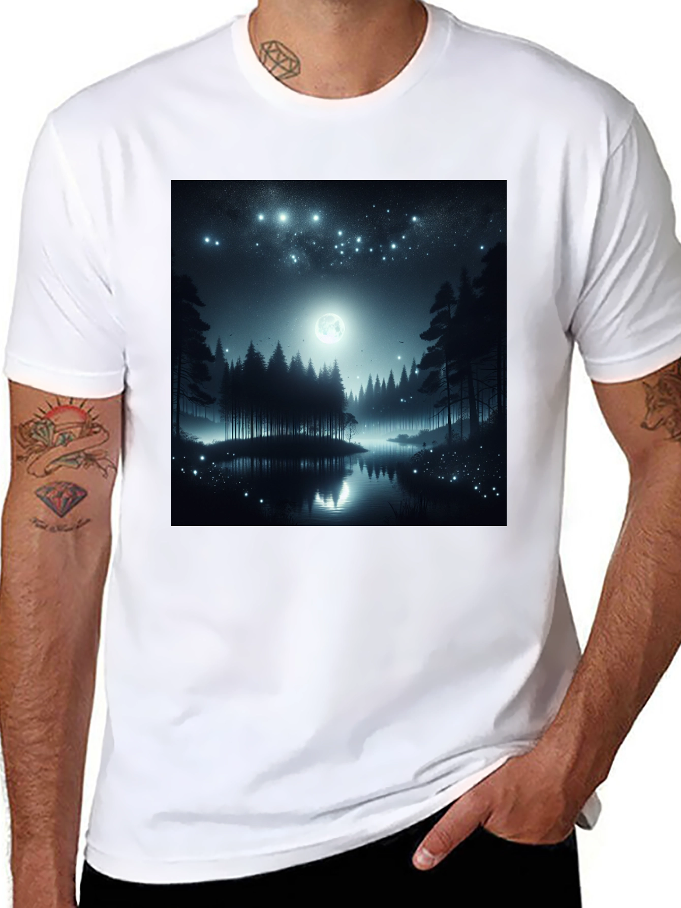 Black Mystic Night Forest T-Shirt view 8