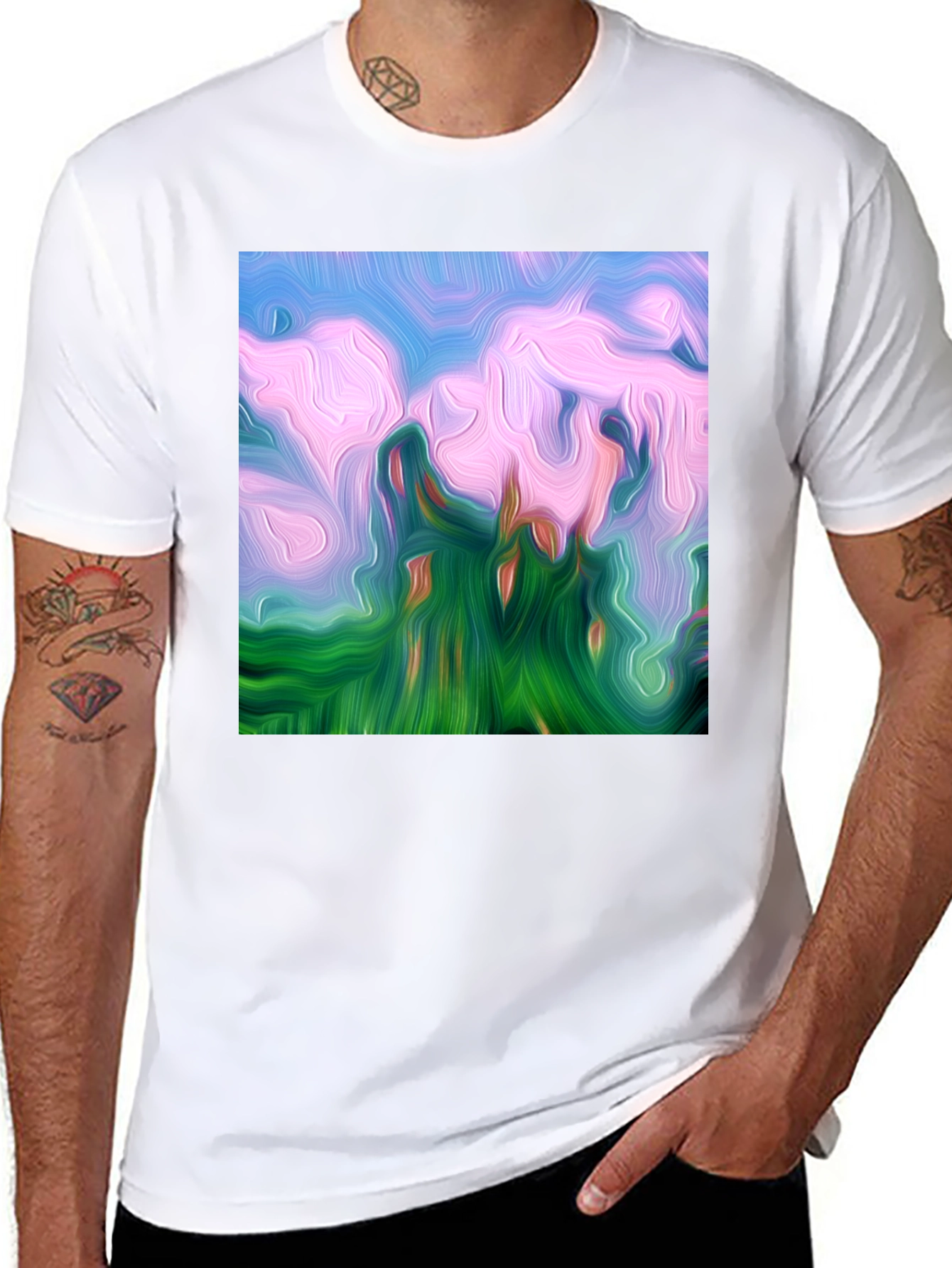 Black Abstract Landscape Graphic Tee - Artistic Black T-Shirt view 8