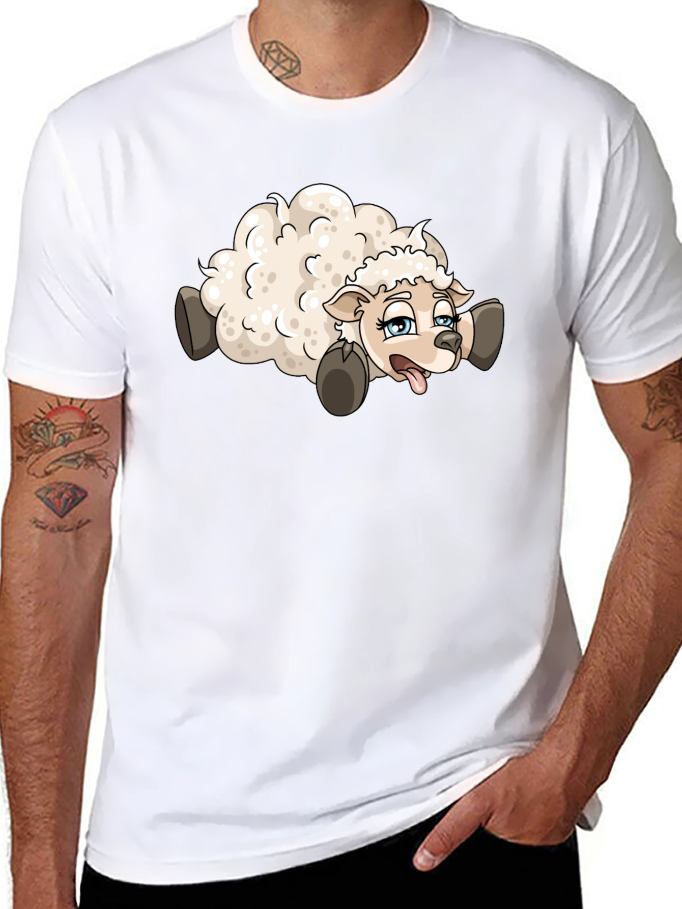 Black Cartoon Sheep Graphic Tee - Black view 8