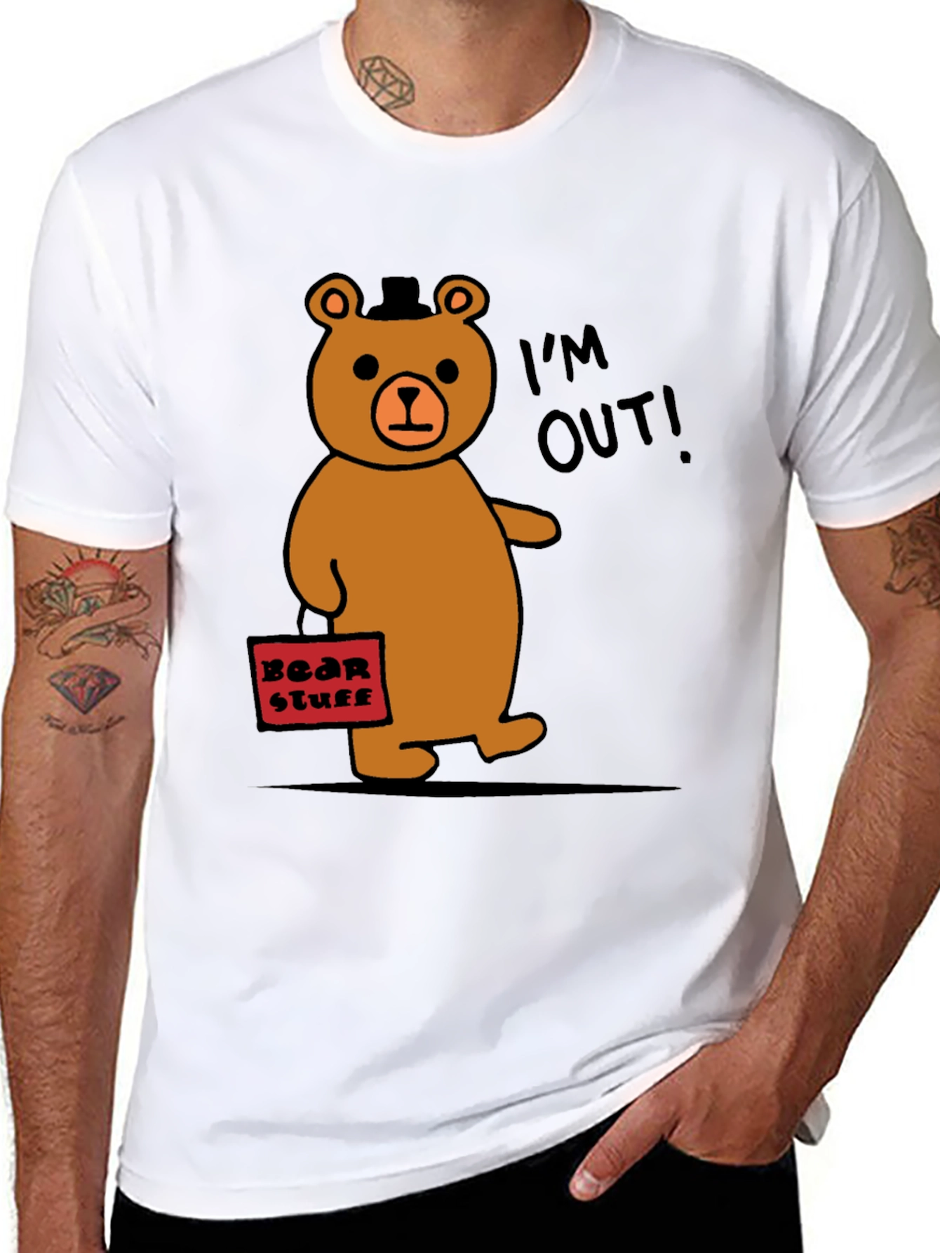Black Funny Bear Leaving T-Shirt - I'm Out! view 8