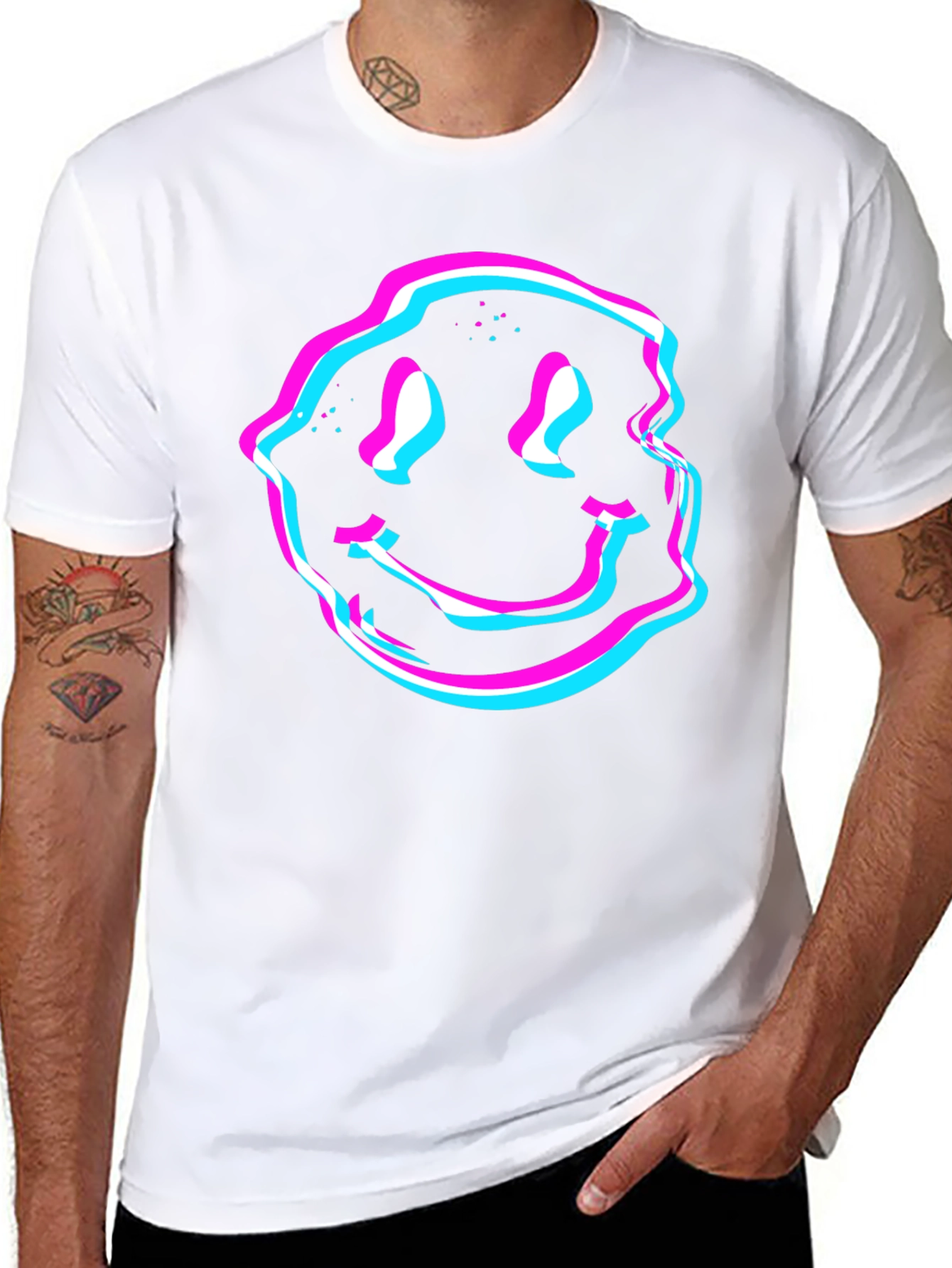 Black Glitch Smiley Face Graphic Tee - Black view 8