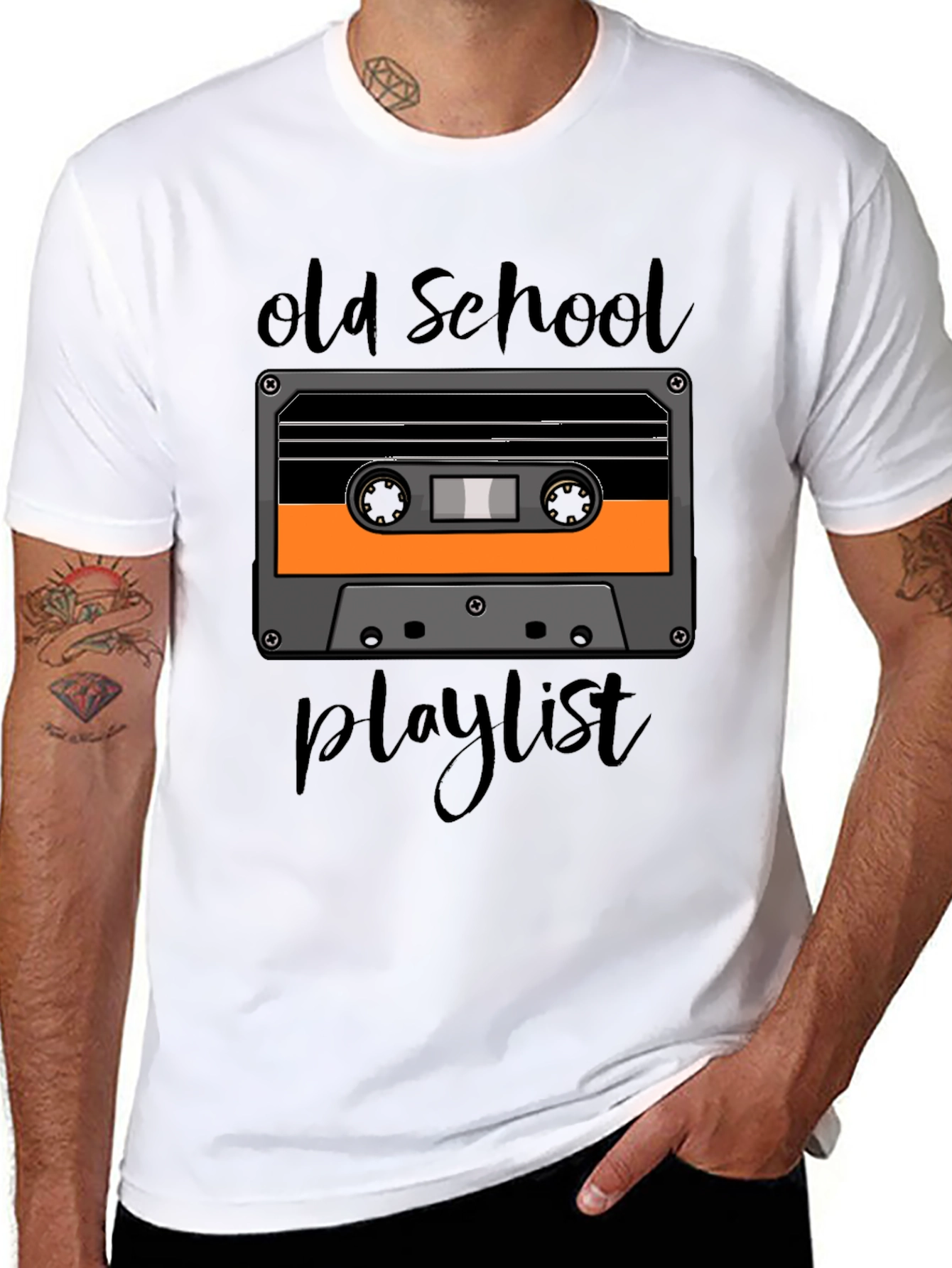Black Old School Playlist Tee - Retro Cassette Graphic T-Shirt view 8