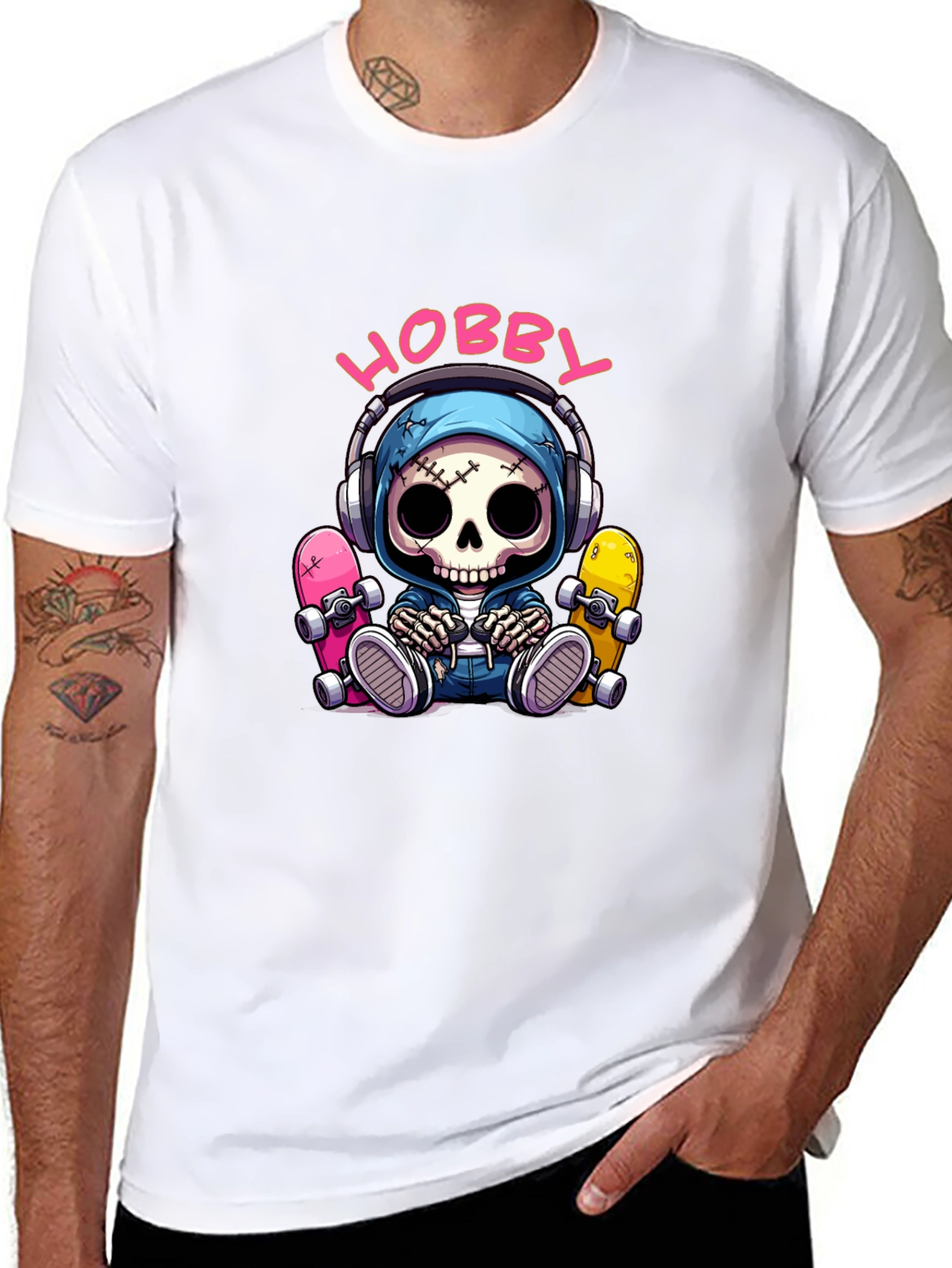 Black Hobby Skeleton Graphic Tee - Skater Style view 8