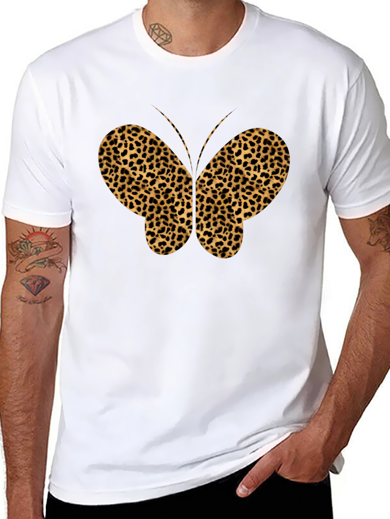 Black Leopard Print Butterfly Graphic Tee - Black view 8