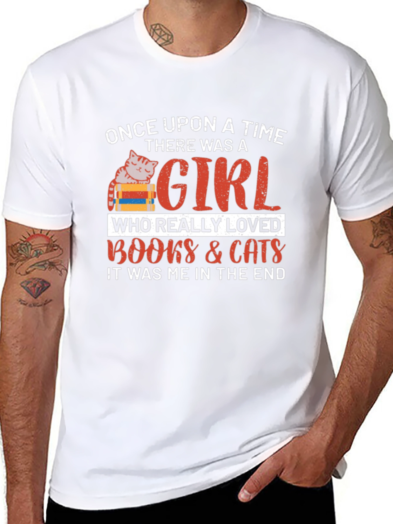 Black Once Upon a Time Cat & Books Lover T-Shirt view 8