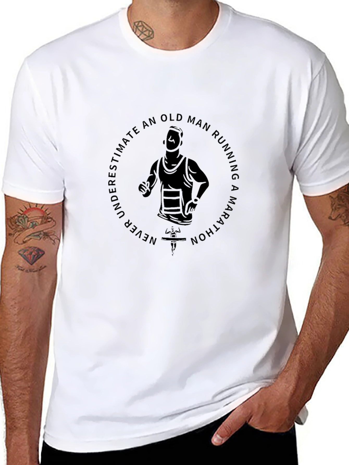 Black Old Man Marathon T-Shirt - Never Underestimate view 8