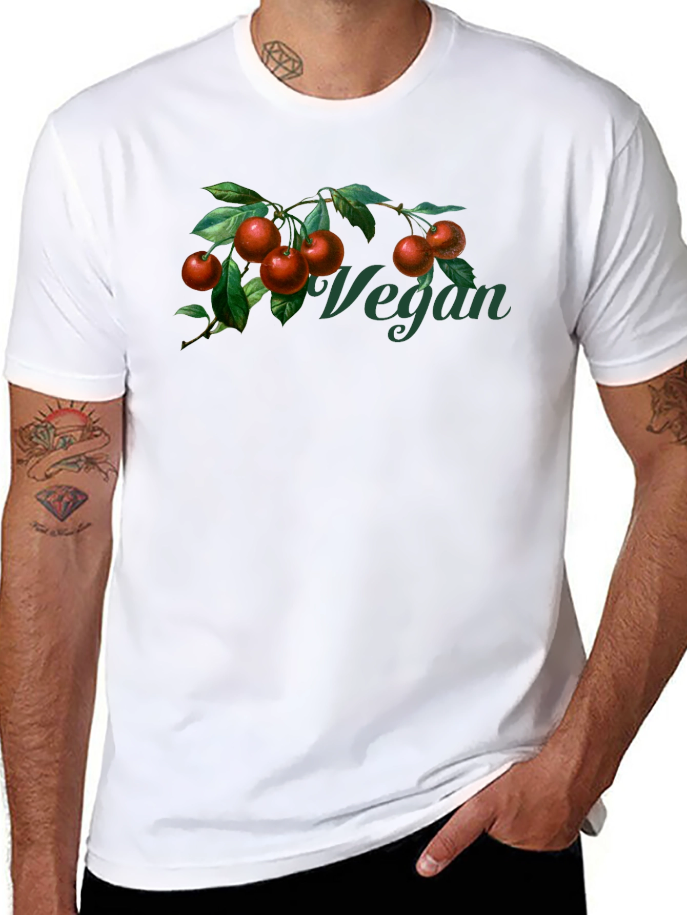 Black Vegan Cherry Branch Graphic T-Shirt - Unisex view 8
