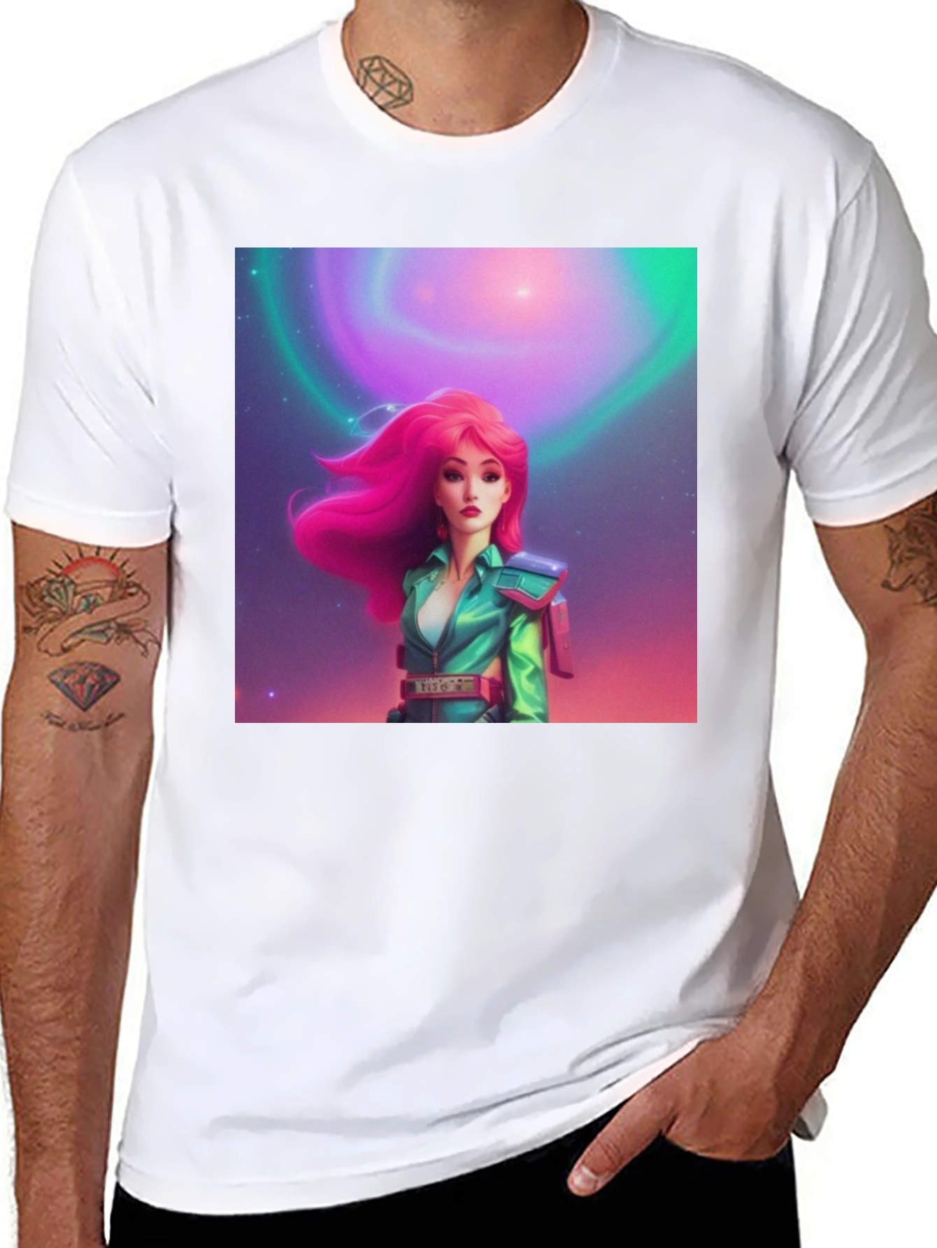 Black Retro Sci-Fi Girl Graphic Tee view 8