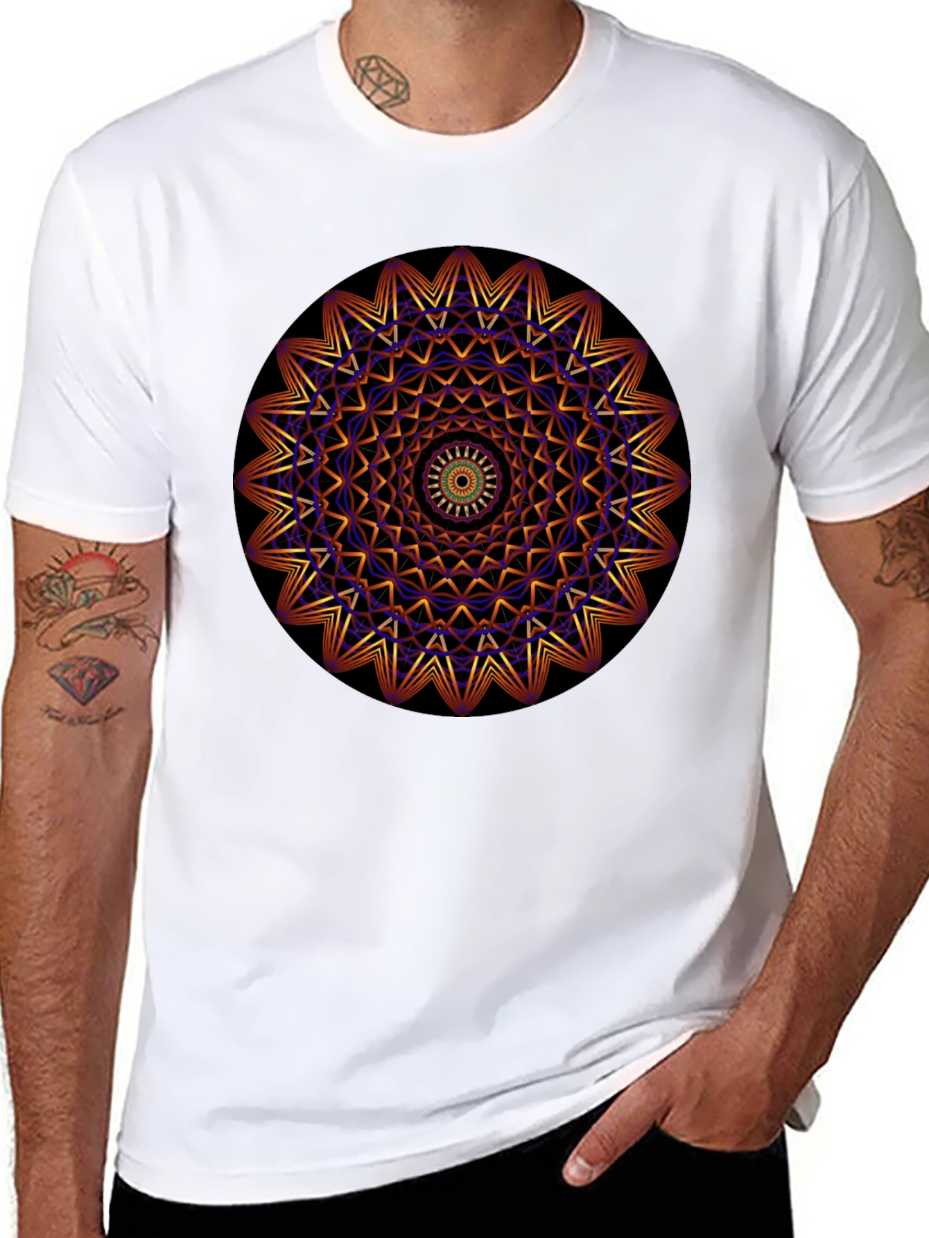 Black Geometric Mandala Graphic Print T-Shirt view 8
