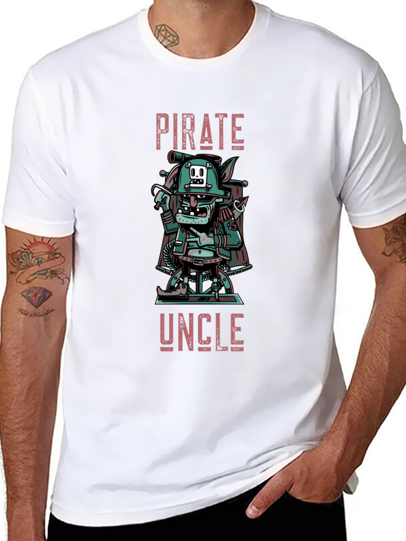 Black Pirate Uncle Graphic T-Shirt - Men's Black Crew Neck Tee view 8