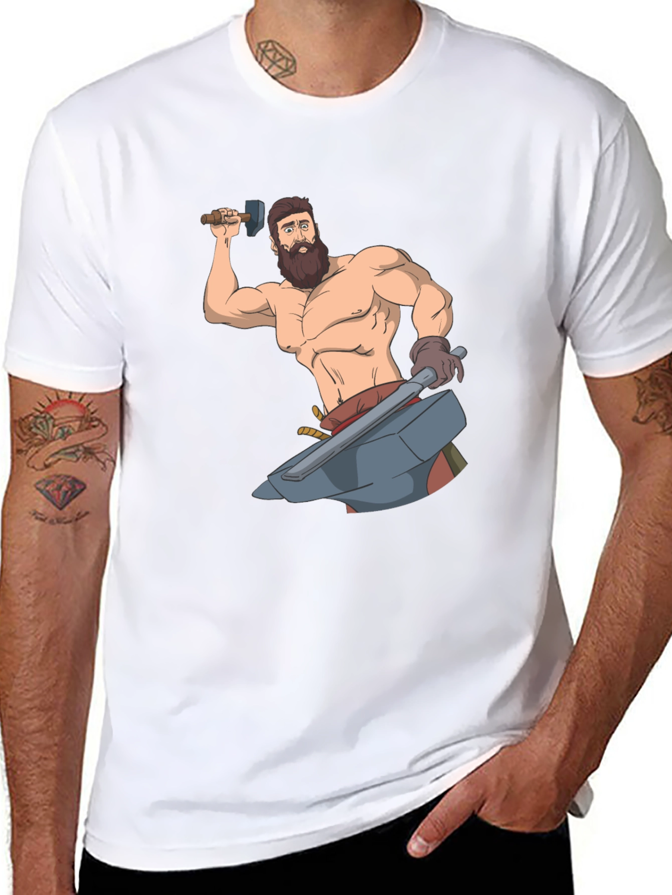 Black Blacksmith Cartoon Graphic T-Shirt view 8