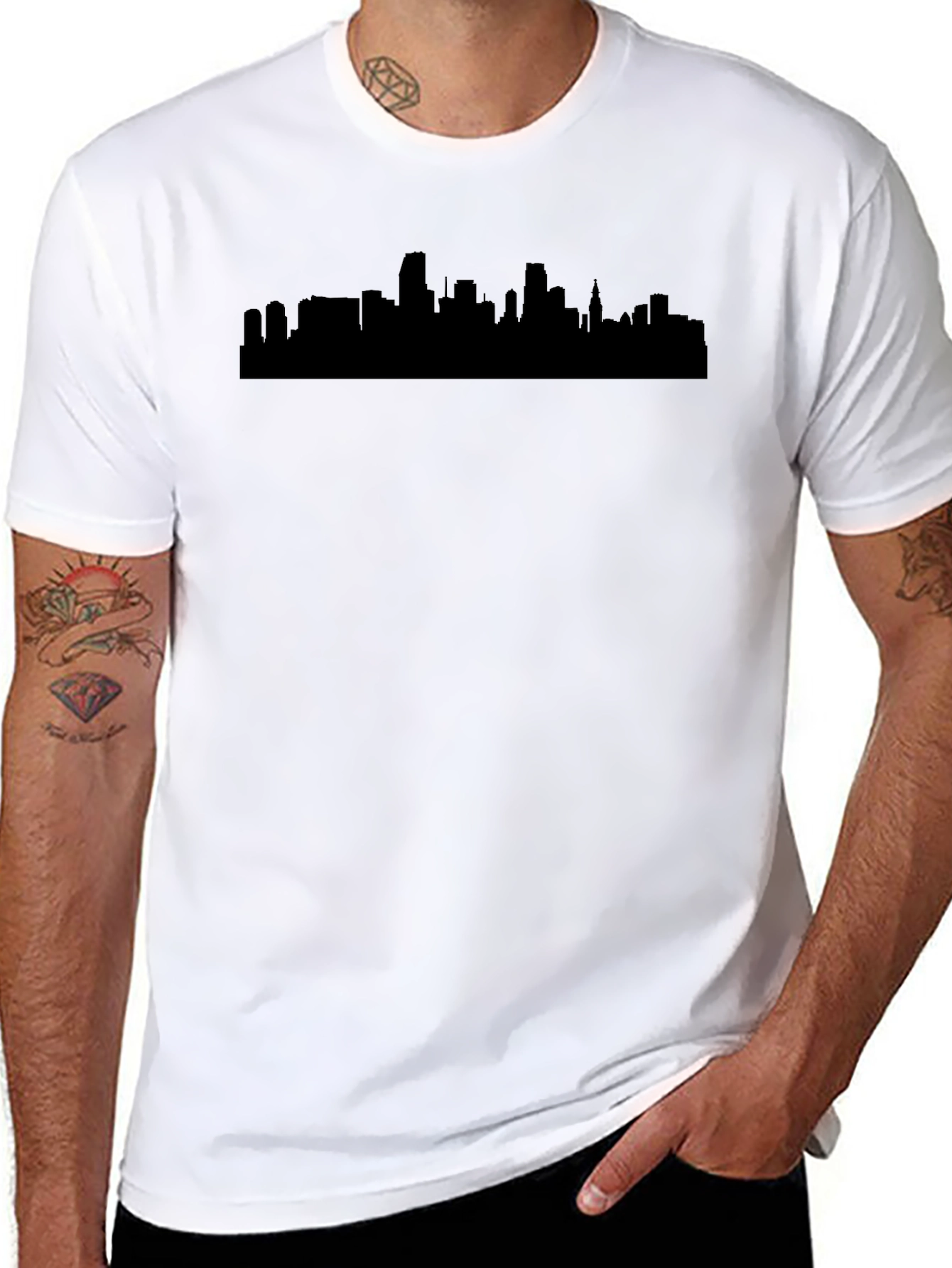 Black City Skyline Graphic Tee - Modern Black T-Shirt view 8