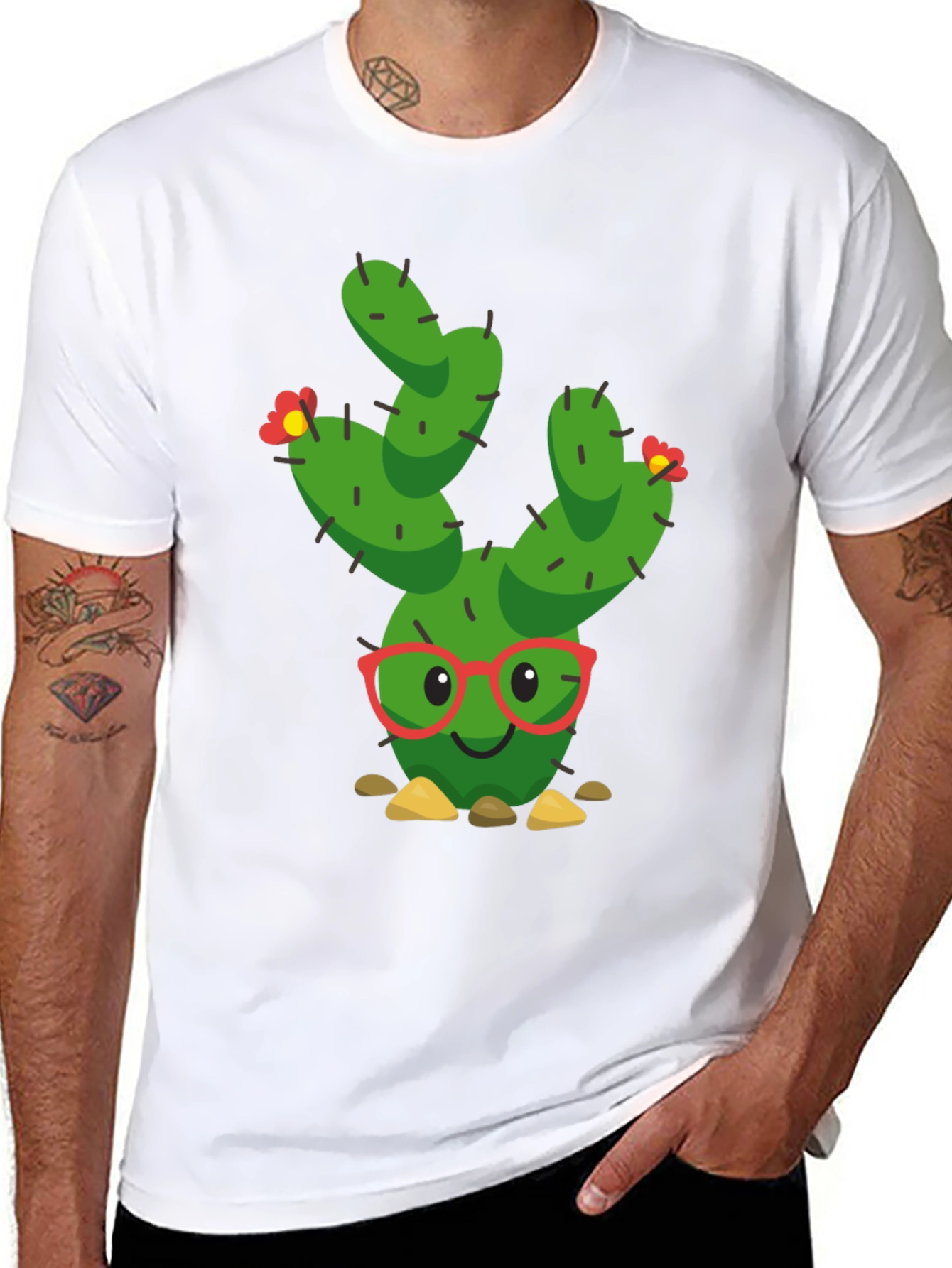 Black Funny Cactus Graphic Tee - Black Cotton T-Shirt view 8