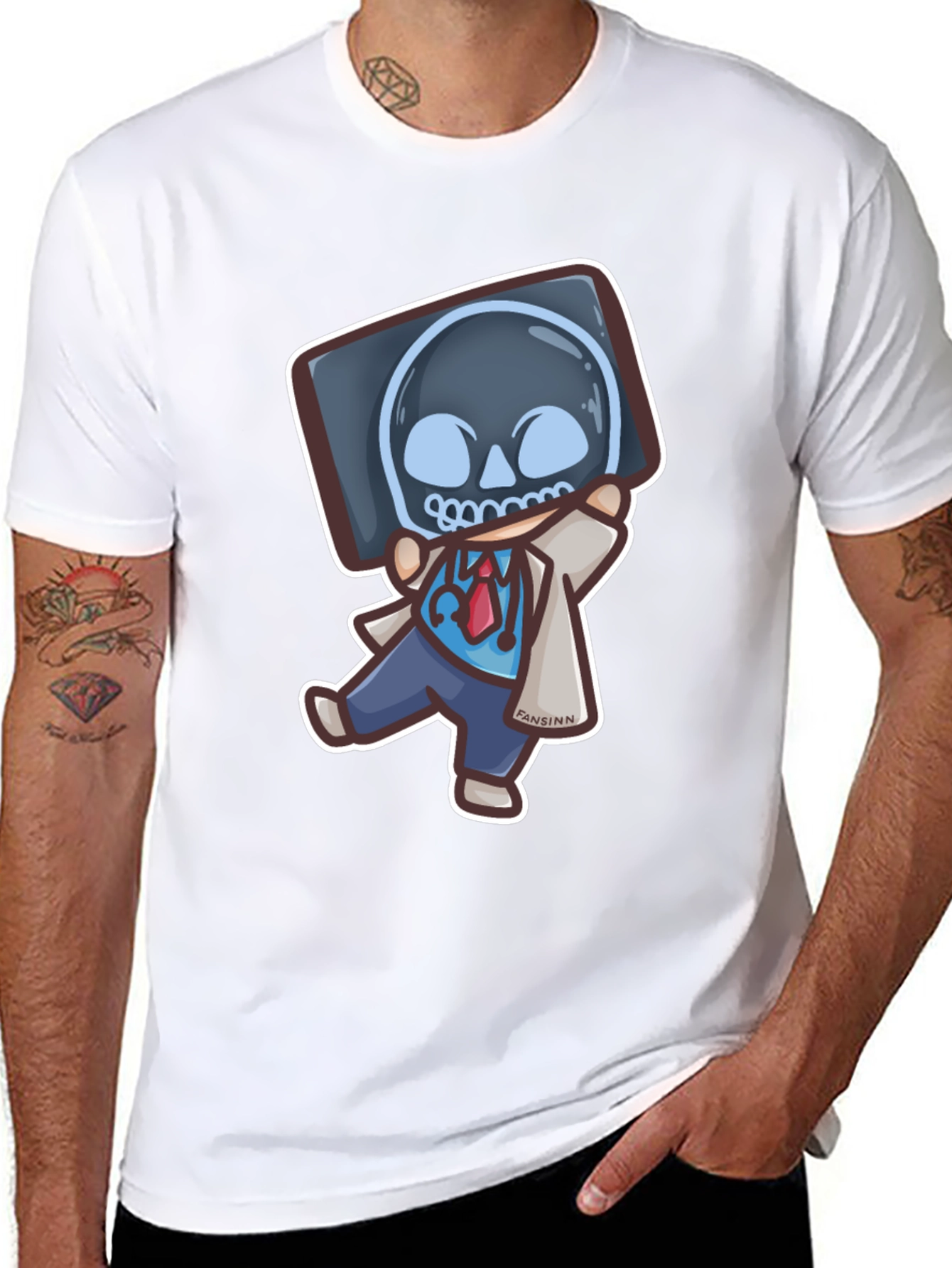 Black Funny Doctor X-Ray Skull T-Shirt view 8