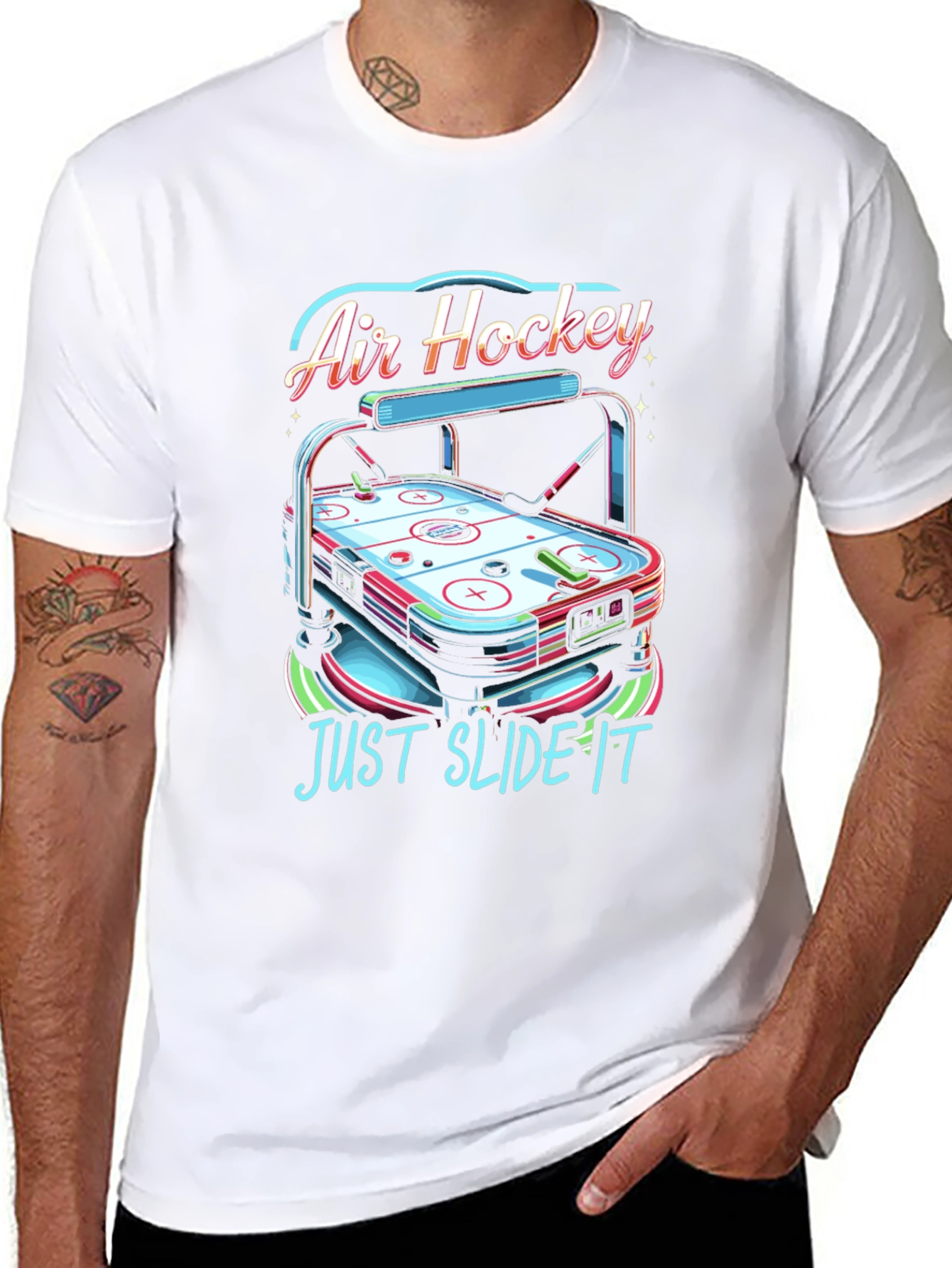 Black Air Hockey T-Shirt - "Just Slide It" Graphic Tee view 8