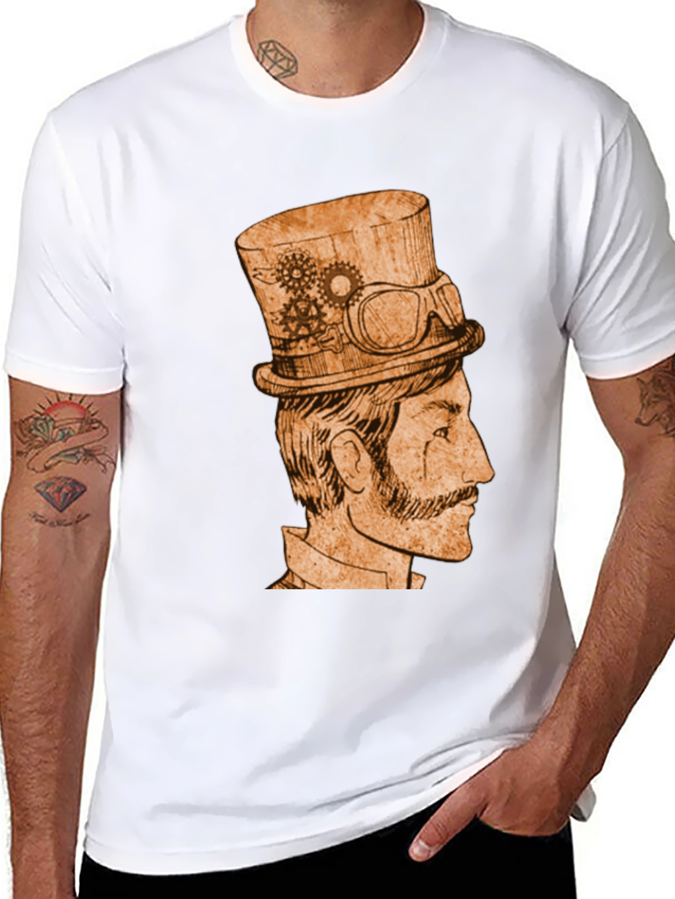Black Steampunk Gentleman Graphic Tee - Black Cotton view 8