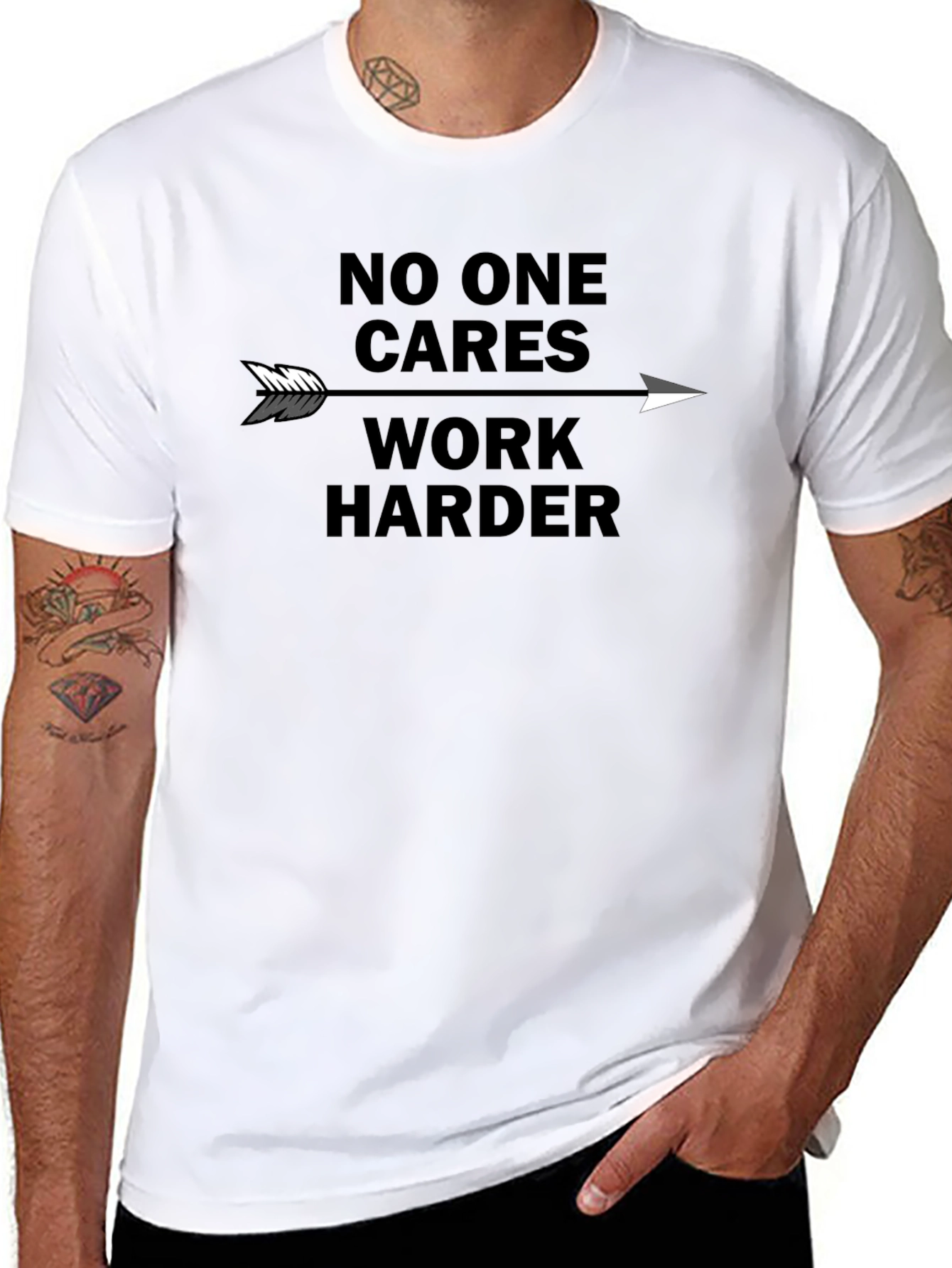 Black Motivational "No One Cares Work Harder" Graphic Tee view 8