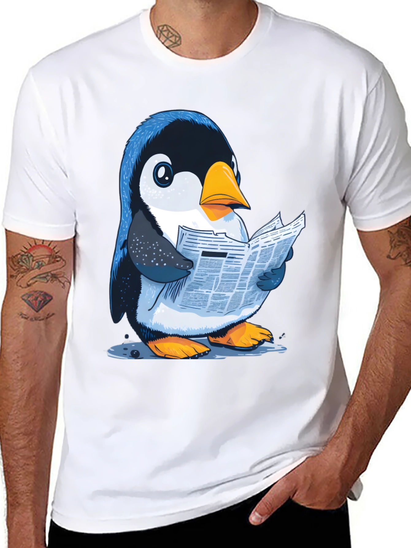 Black Penguin Reading News T-Shirt view 8