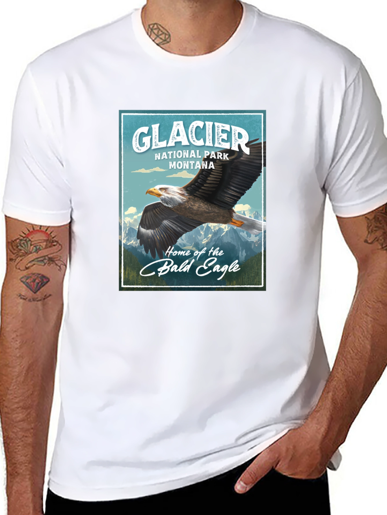 Black Glacier National Park Eagle Graphic T-Shirt view 8