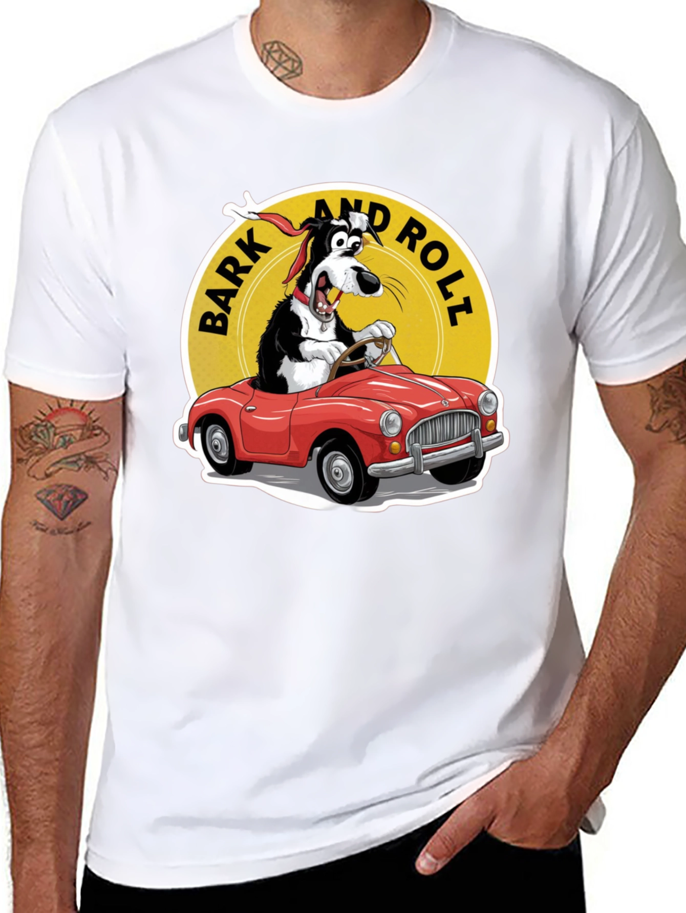 Black Bark and Roll T-Shirt - Dog Driving Car view 8