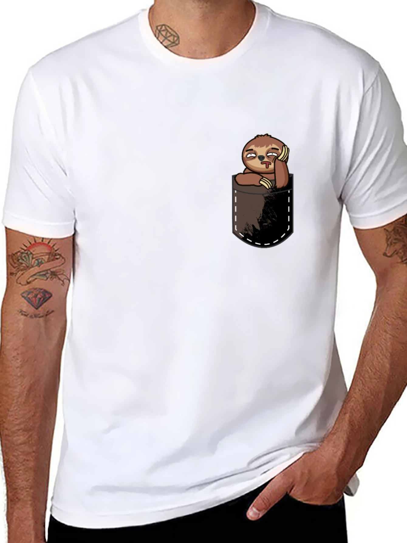Black Sloth in Pocket Tee - Funny Graphic T-Shirt view 8