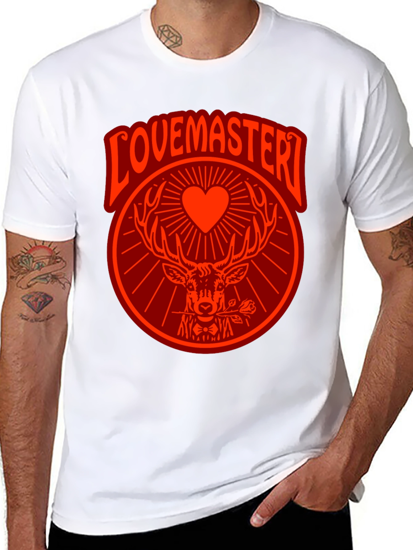 Black Lovemaster Graphic Tee - Deer Heart Rose Design view 8