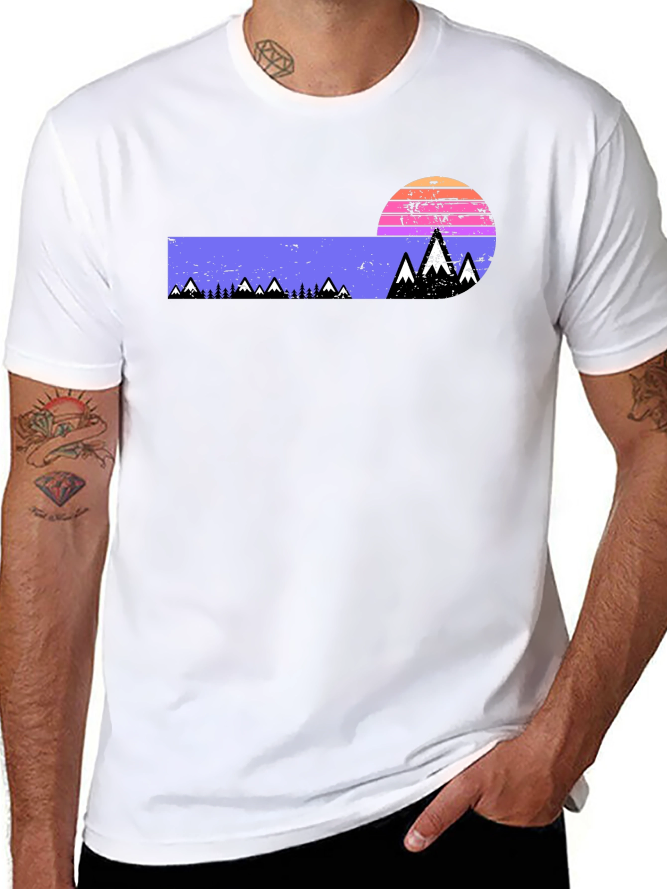 Black Retro Mountain Sunset Graphic Tee view 8
