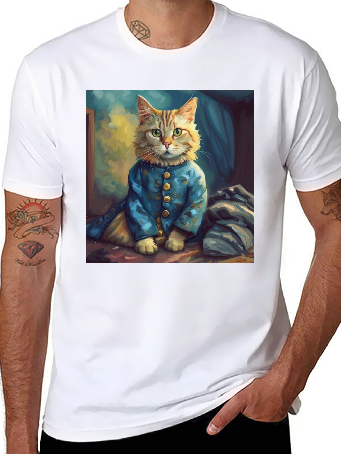 Black Cat Portrait Graphic Tee - Stylish Novelty Shirt view 8