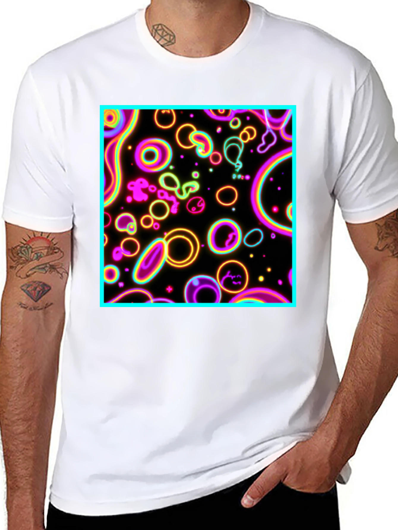 Black Neon Glow Abstract Graphic Print Tee view 8