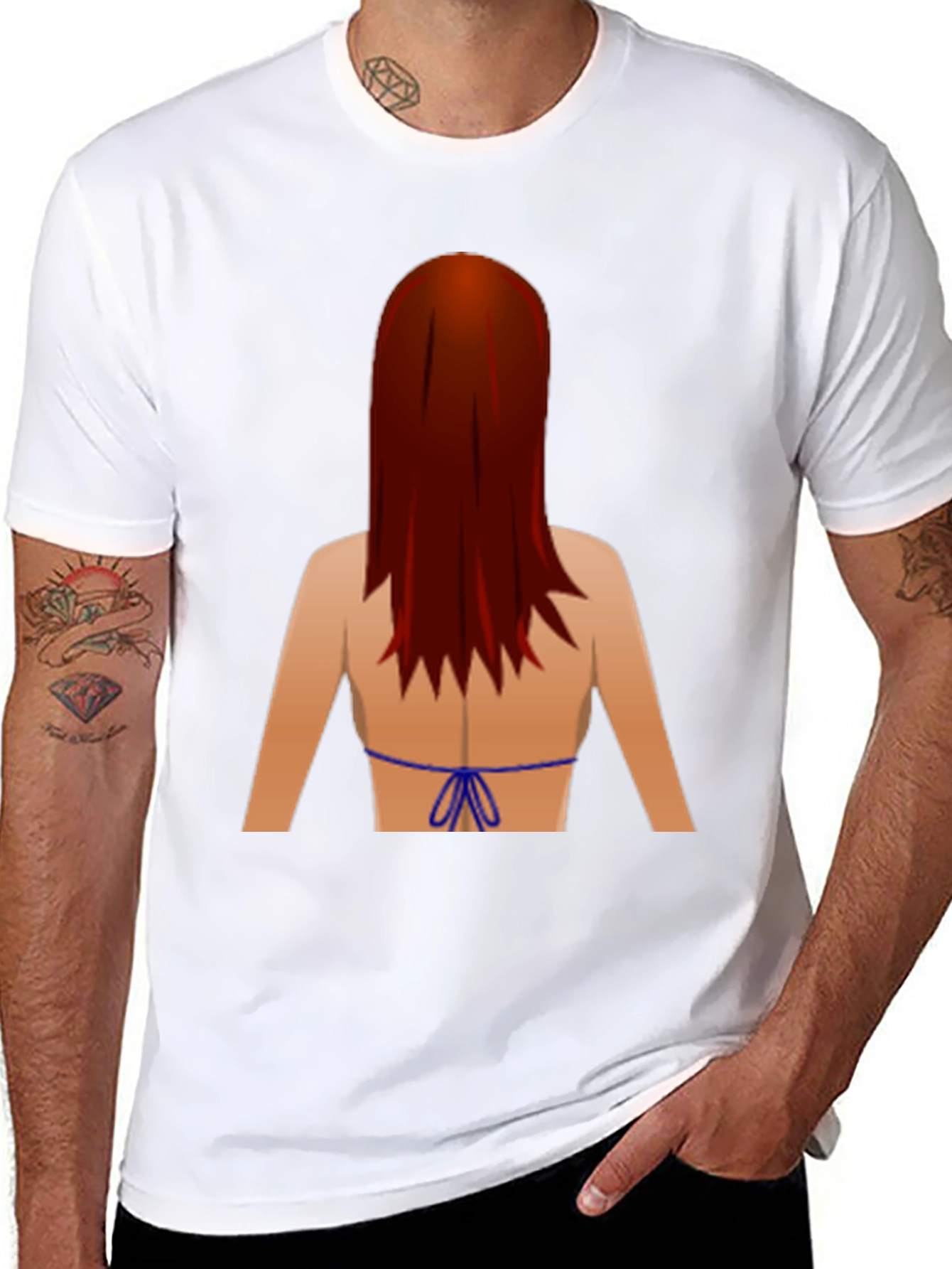 Black Novelty Graphic T-Shirt: Back View Bikini Redhead view 8