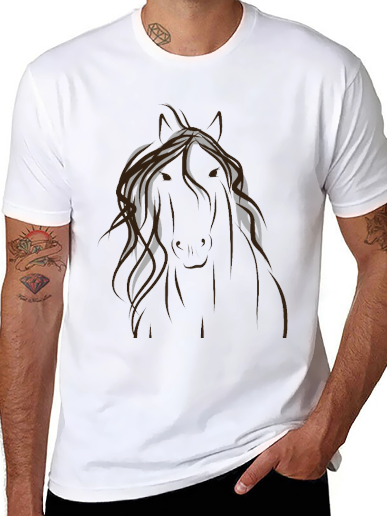 Black Horse Graphic T-Shirt - Black Cotton Blend view 8