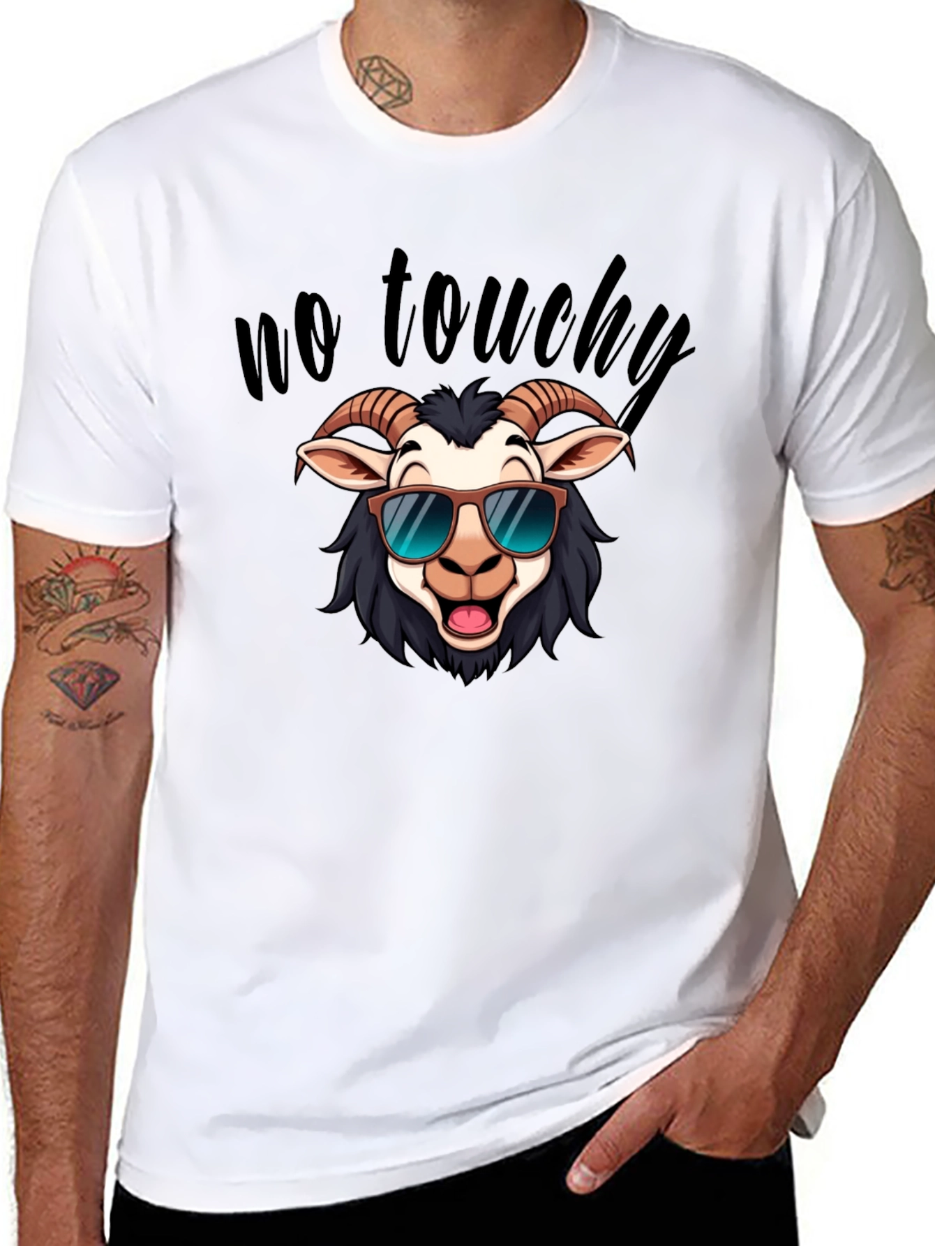 Black Cool Goat Graphic Tee - No Touchy Funny Shirt view 8